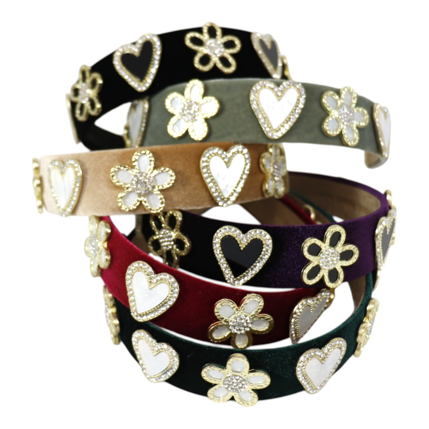 Heart Flower Charm Velvet Headband HB21027-16. (12PC)