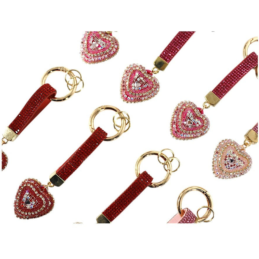 Double Sided Rhinestone Heart Keychain KC41101-14 (12PC)