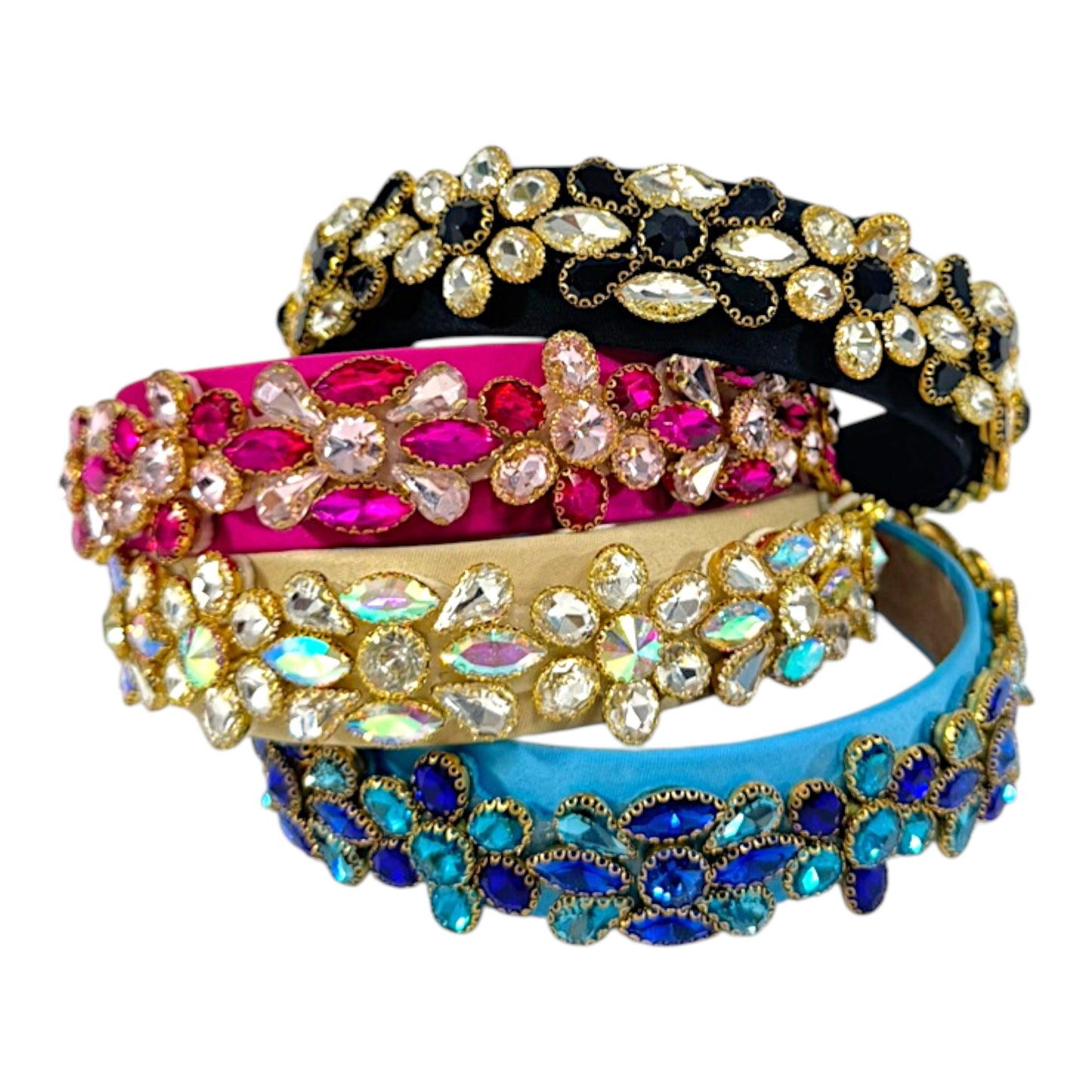 Multi Crystal Flower Decor Headband HB1226-13. (12PC)