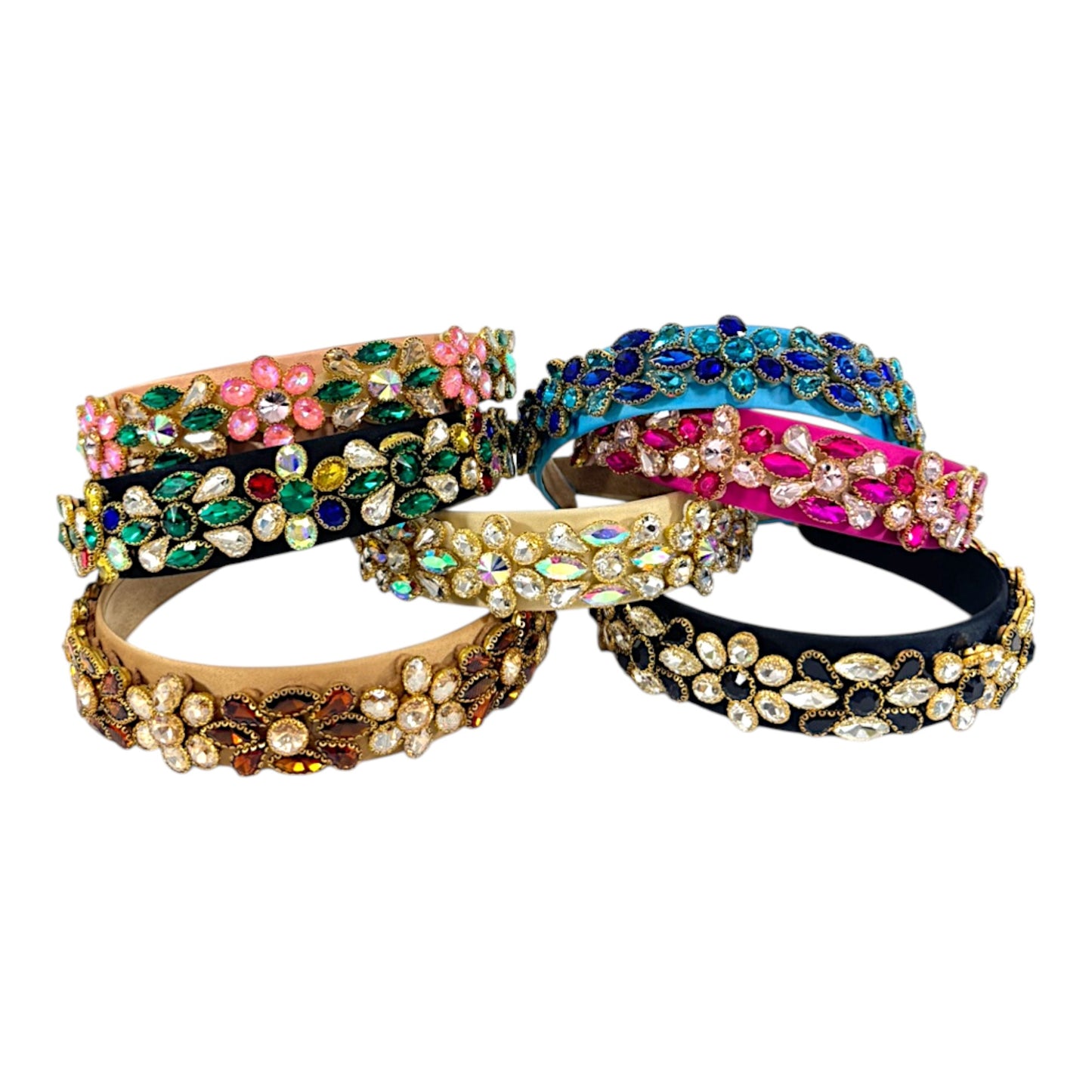 Multi Crystal Flower Decor Headband HB1226-13. (12PC)