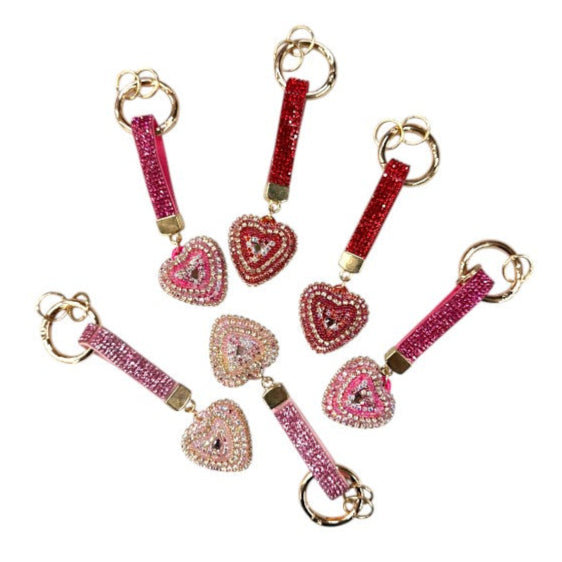 Double Sided Rhinestone Heart Keychain KC41101-14 (12PC)