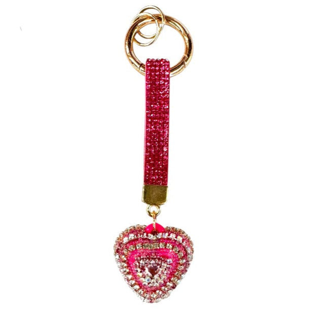 Double Sided Rhinestone Heart Keychain KC41101-14 (12PC)