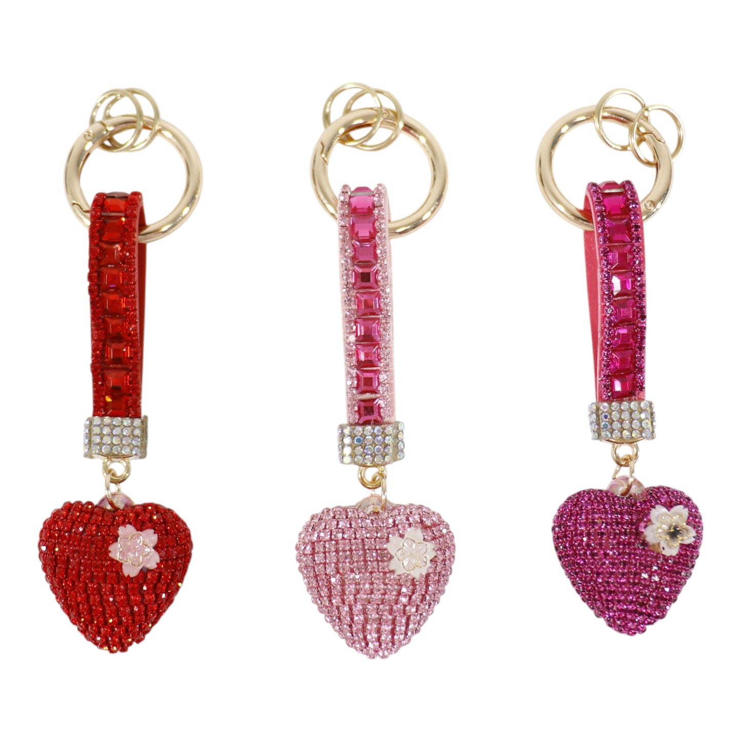 Double Sided Rhinestone Heart Keychain KC41101-11 (12PC)