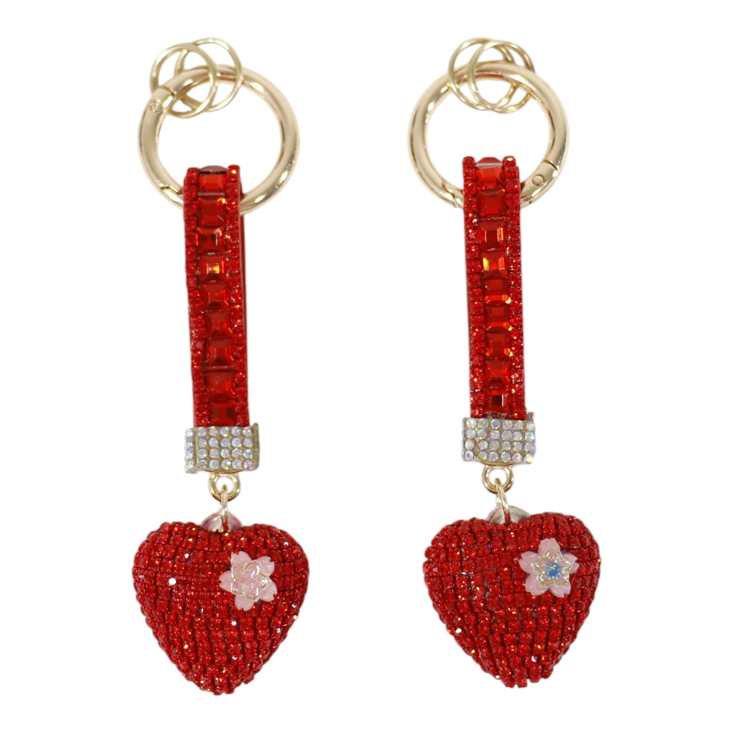 Double Sided Rhinestone Heart Keychain KC41101-11 (12PC)