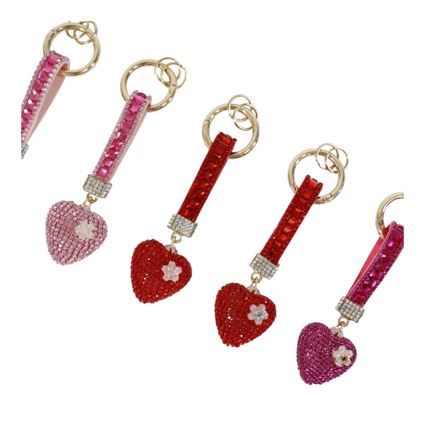Double Sided Rhinestone Heart Keychain KC41101-11 (12PC)