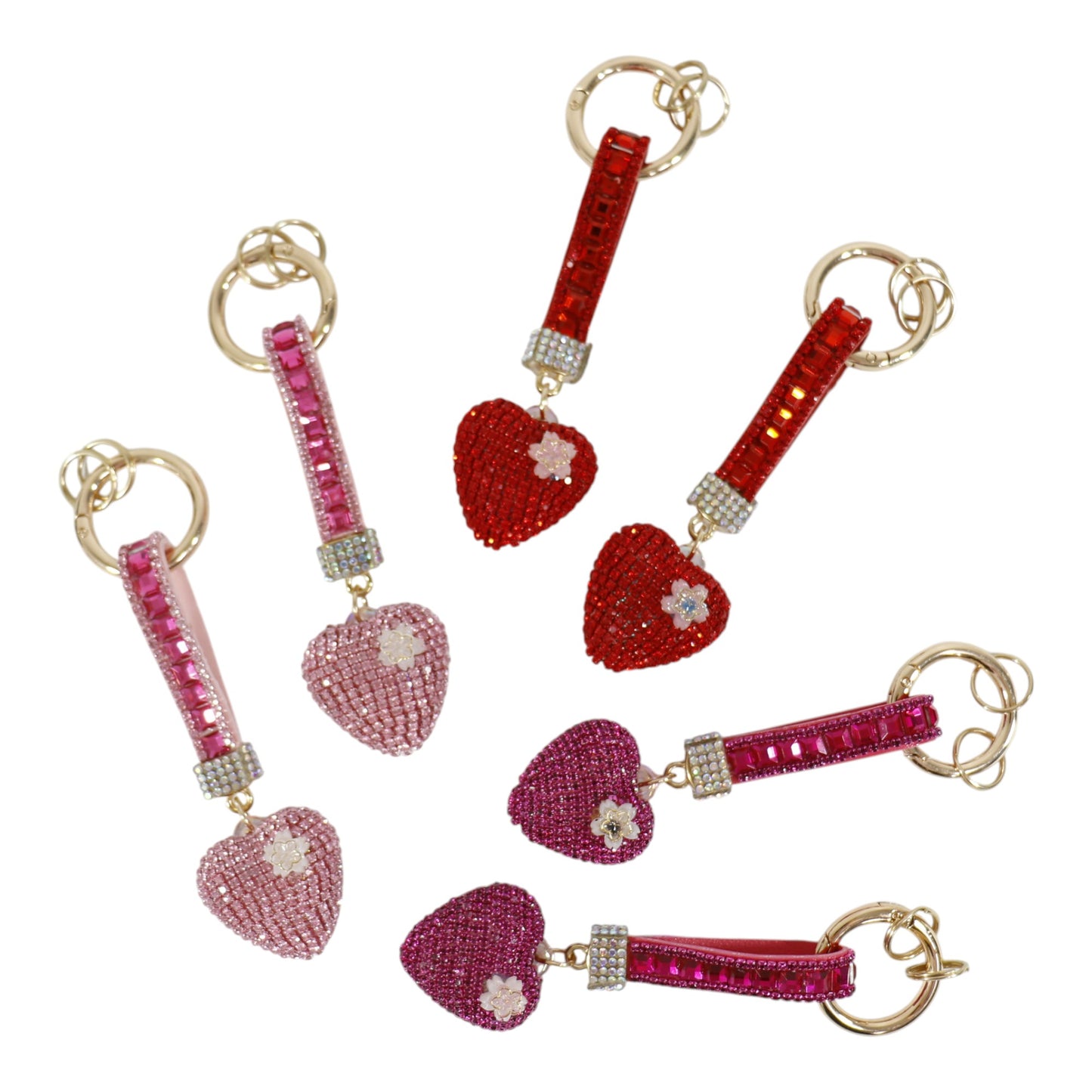 Double Sided Rhinestone Heart Keychain KC41101-11 (12PC)
