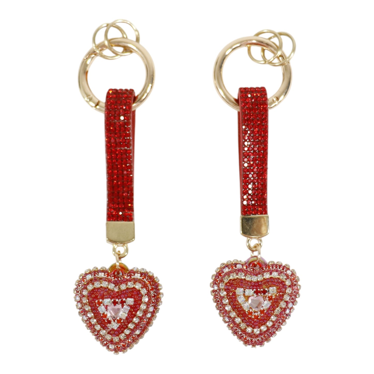 Double Sided Rhinestone Heart Keychain KC41101-14 (12PC)