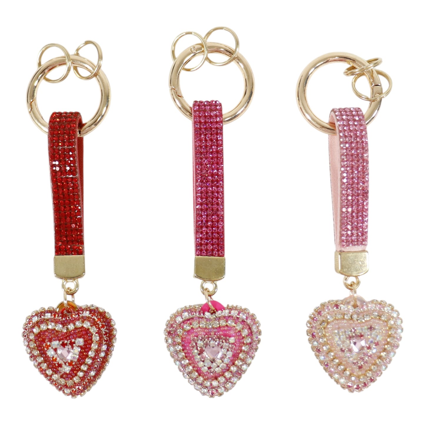 Double Sided Rhinestone Heart Keychain KC41101-14 (12PC)
