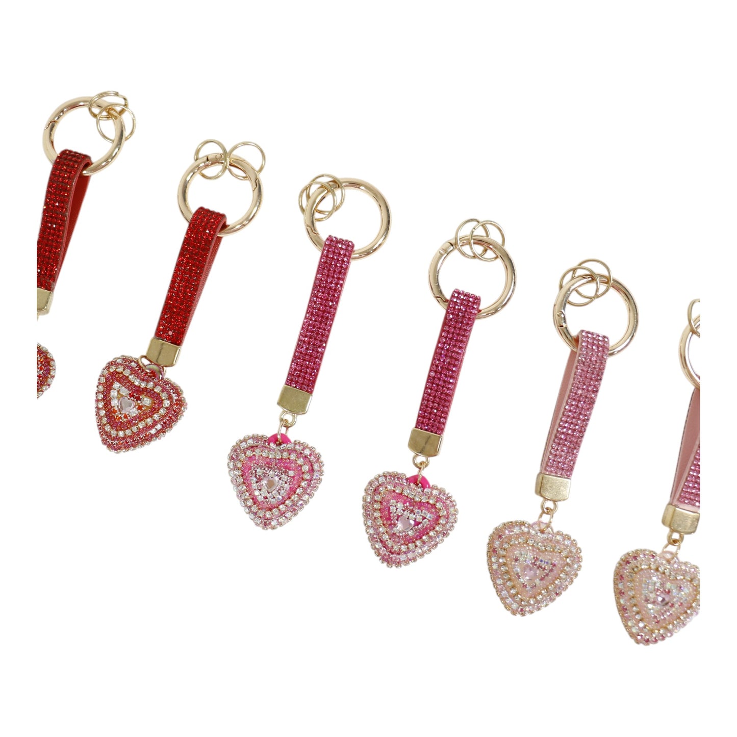 Double Sided Rhinestone Heart Keychain KC41101-14 (12PC)