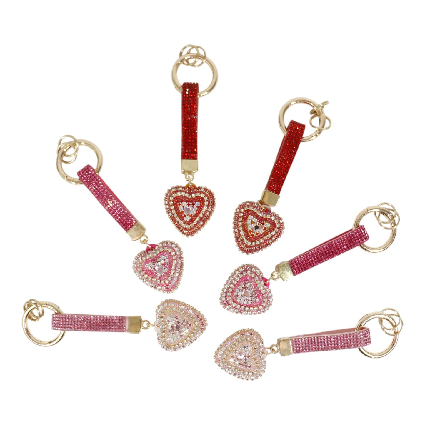 Double Sided Rhinestone Heart Keychain KC41101-14 (12PC)