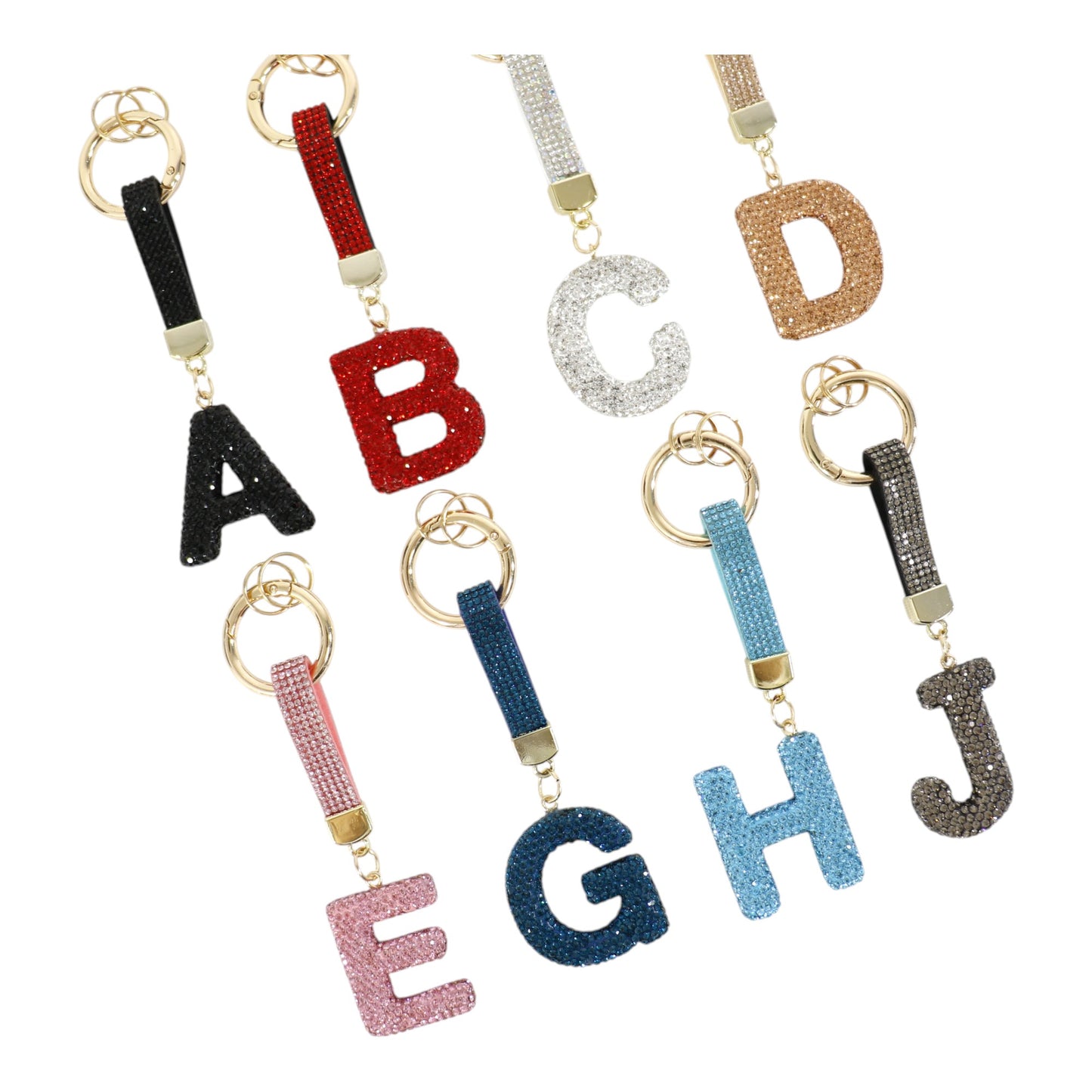 Rhinestone Alphabet Initial Letter Key Chain KC001..(12PC)