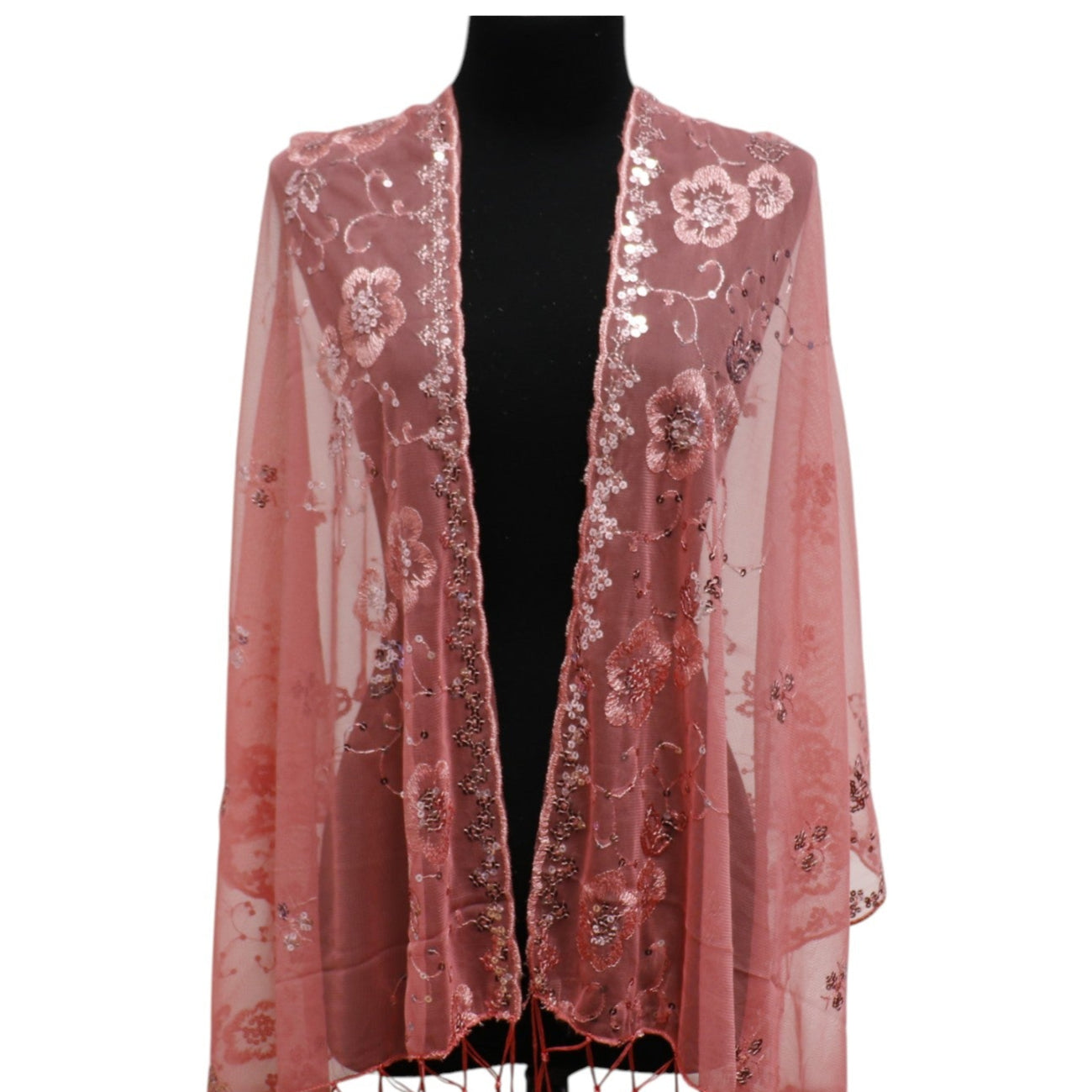 Sequin Chiffon Embellished Fringe Sheer Shawl Wrap Scarf SC309A.(12pc)