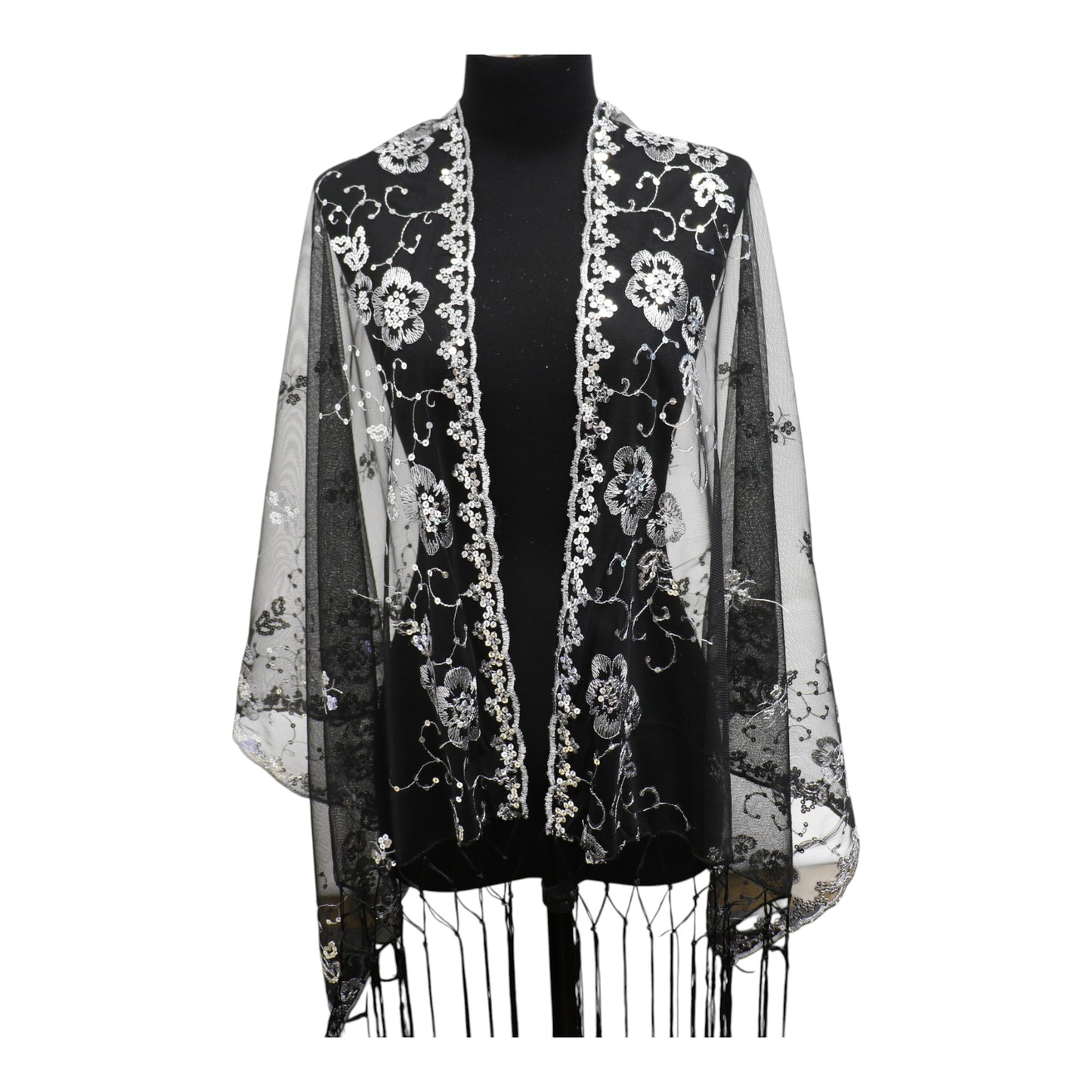 Sequin Chiffon Embellished Fringe Sheer Shawl Wrap Scarf SC309B. (12pc)