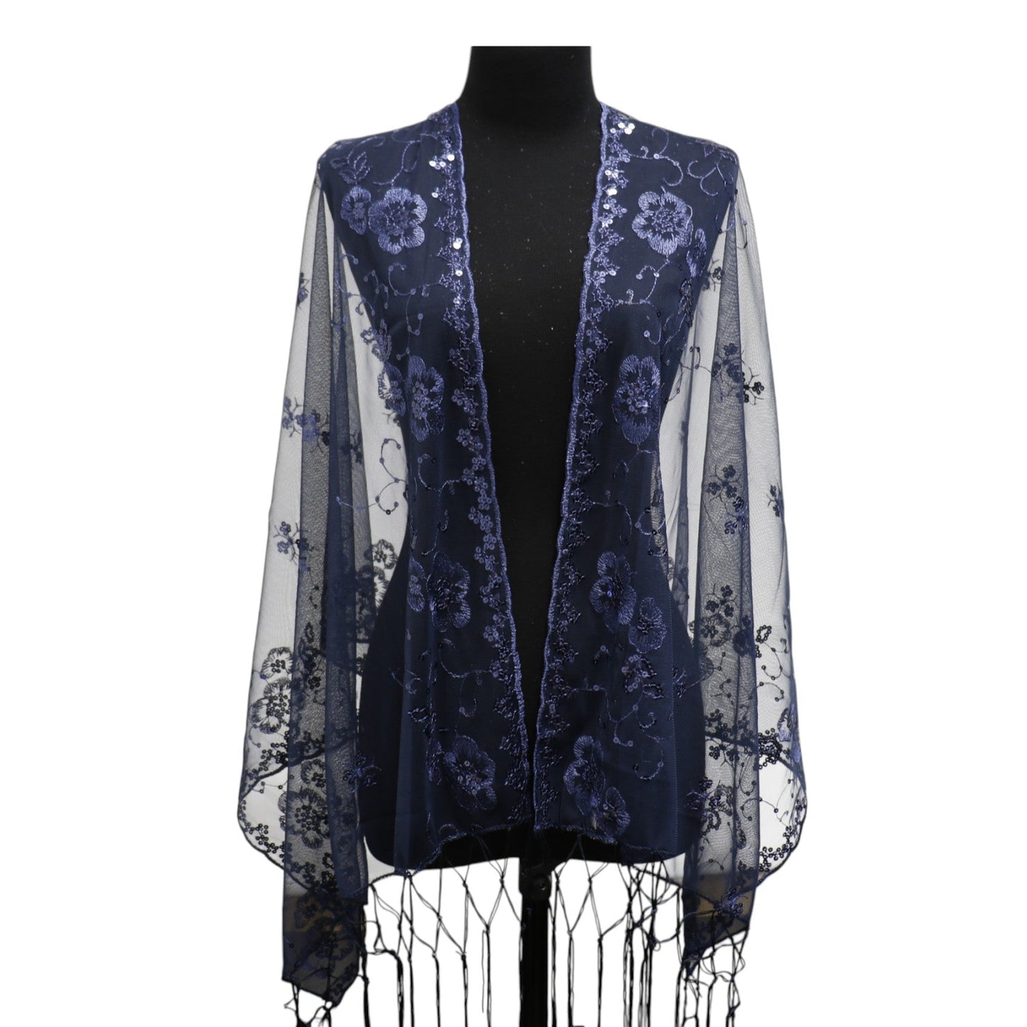 Sequin Chiffon Embellished Fringe Sheer Shawl Wrap Scarf SC309B. (12pc)