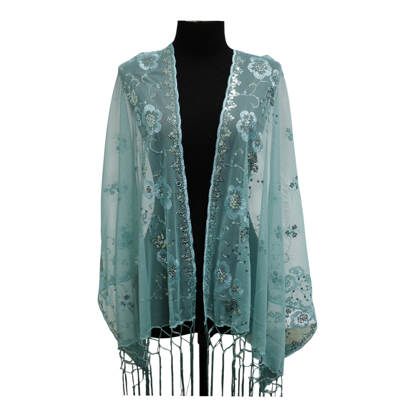 Sequin Chiffon Embellished Fringe Sheer Shawl Wrap Scarf SC309A.(12pc)