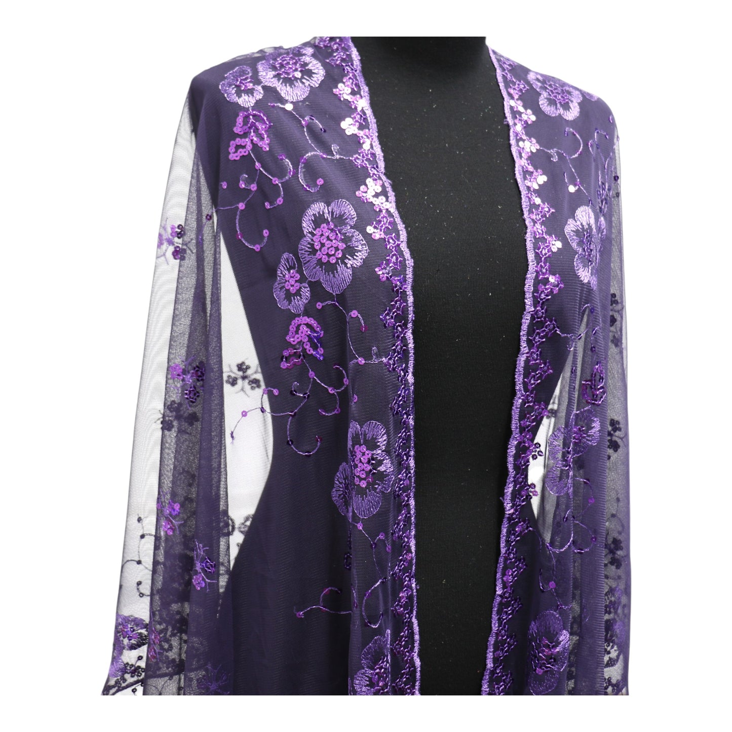 Sequin Chiffon Embellished Fringe Sheer Shawl Wrap Scarf SC309B. (12pc)