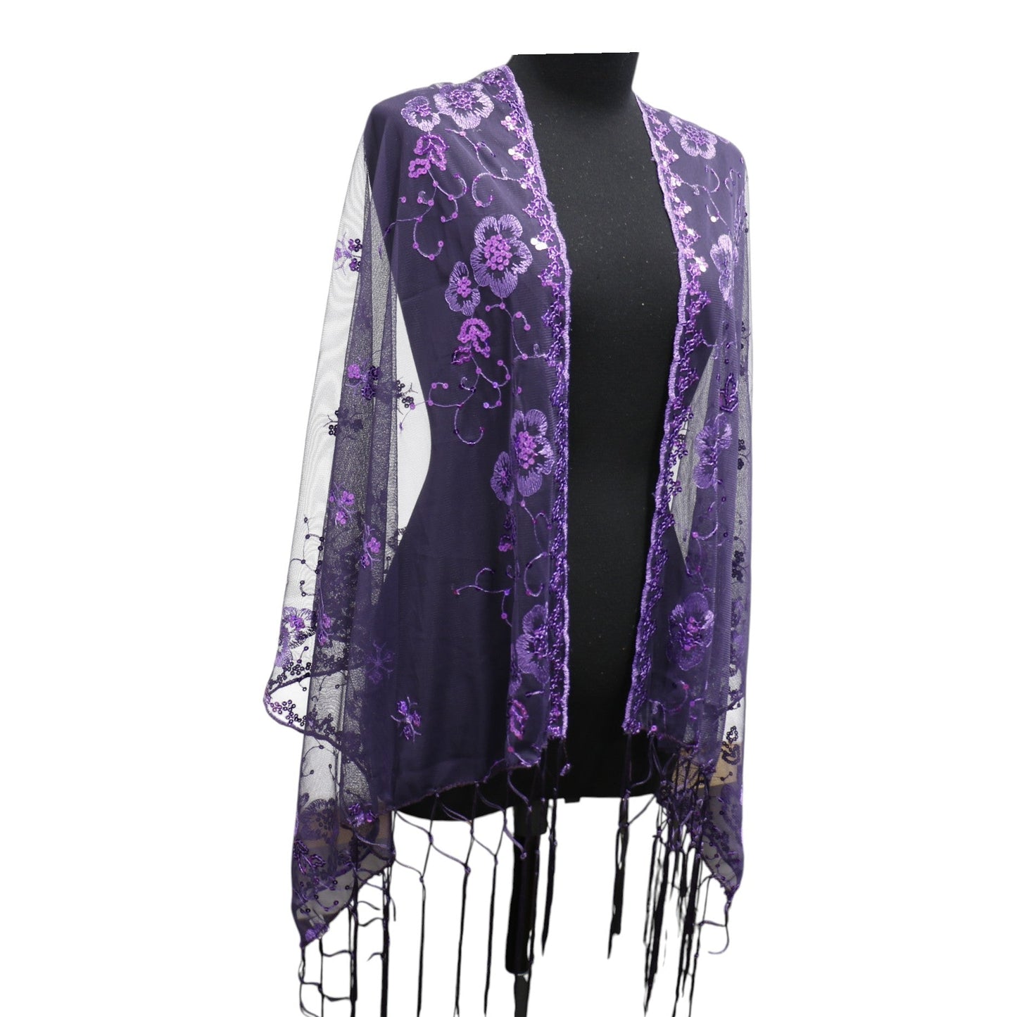 Sequin Chiffon Embellished Fringe Sheer Shawl Wrap Scarf SC309B. (12pc)