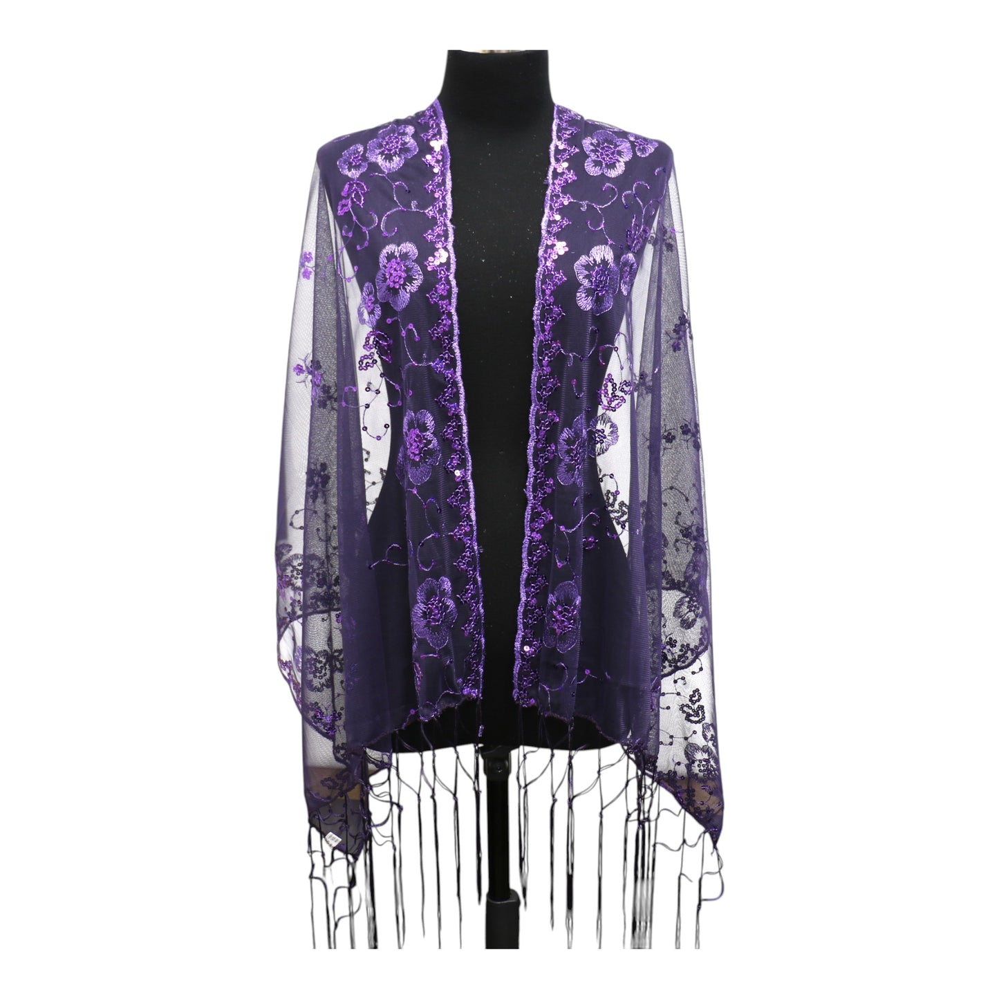 Sequin Chiffon Embellished Fringe Sheer Shawl Wrap Scarf SC309B. (12pc)