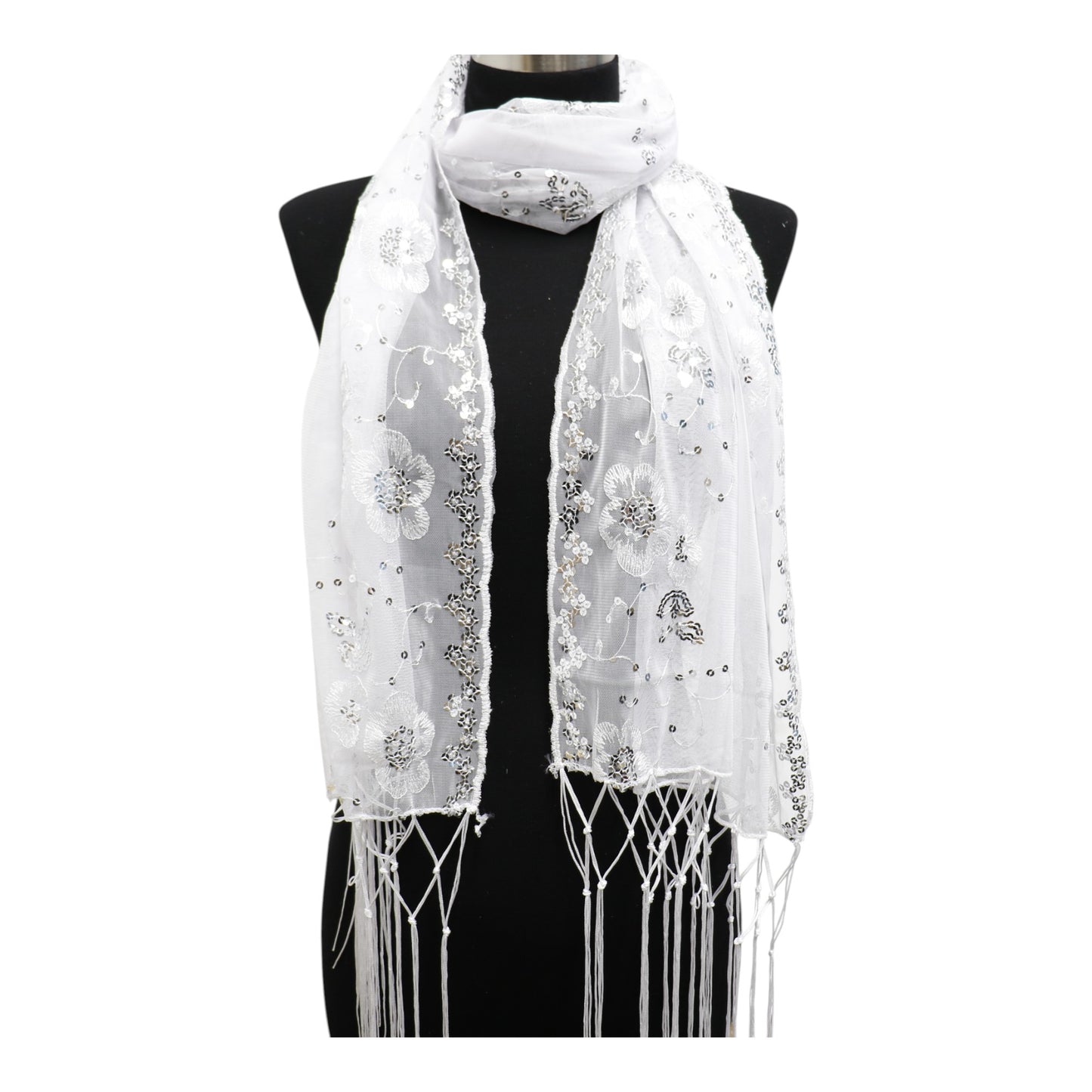 Sequin Chiffon Embellished Fringe Sheer Shawl Wrap Scarf SC309A.(12pc)
