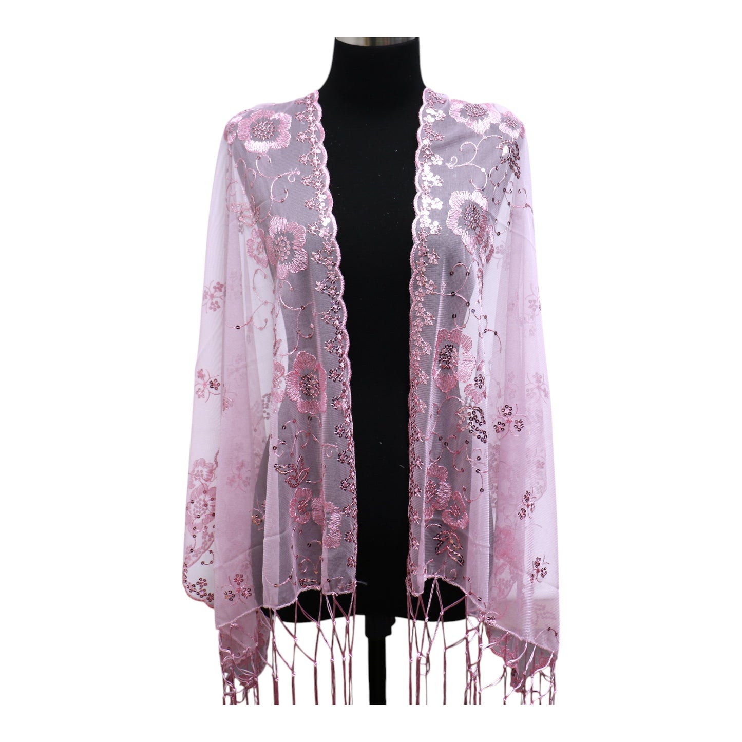 Sequin Chiffon Embellished Fringe Sheer Shawl Wrap Scarf SC309A.(12pc)