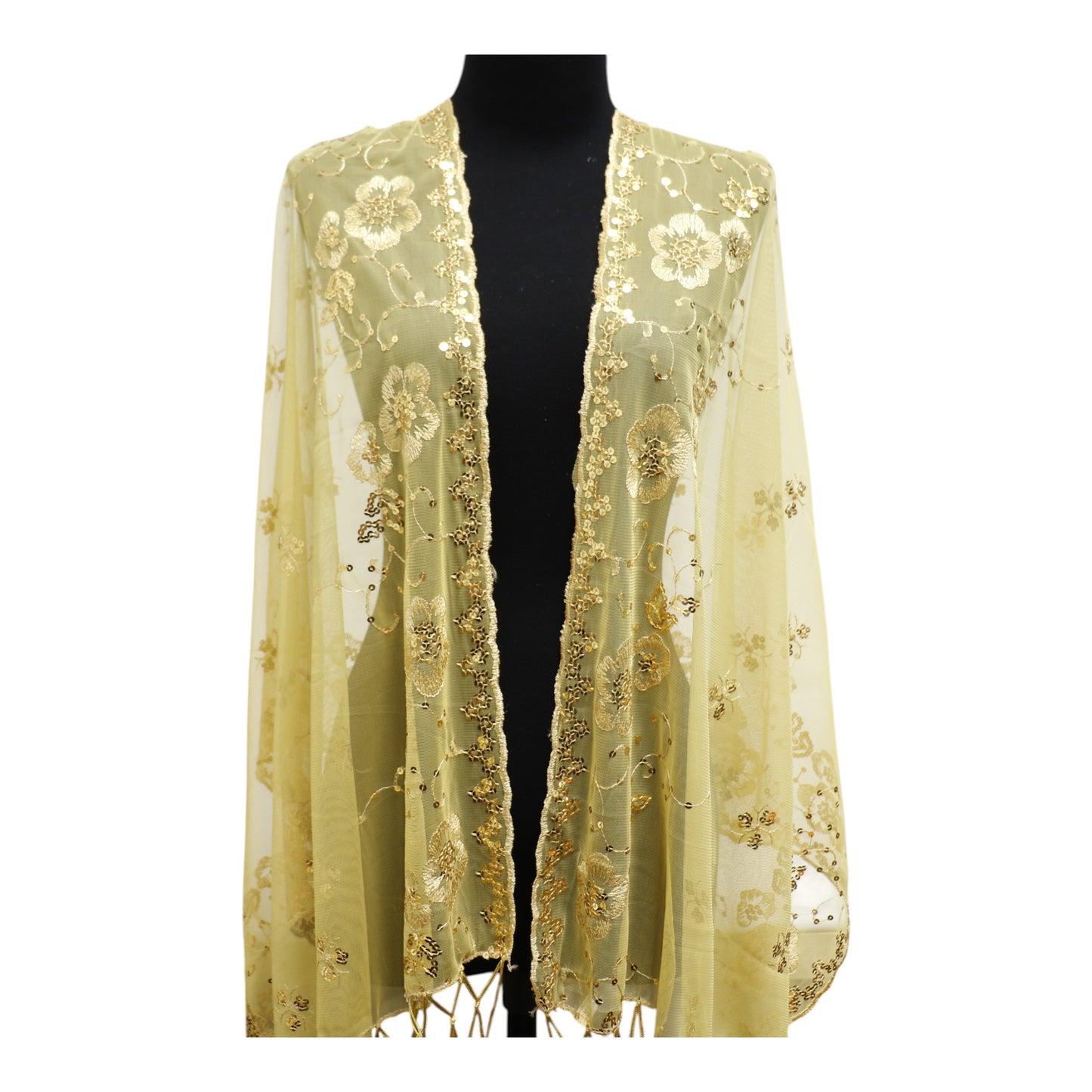 Sequin Chiffon Embellished Fringe Sheer Shawl Wrap Scarf SC309A.(12pc)