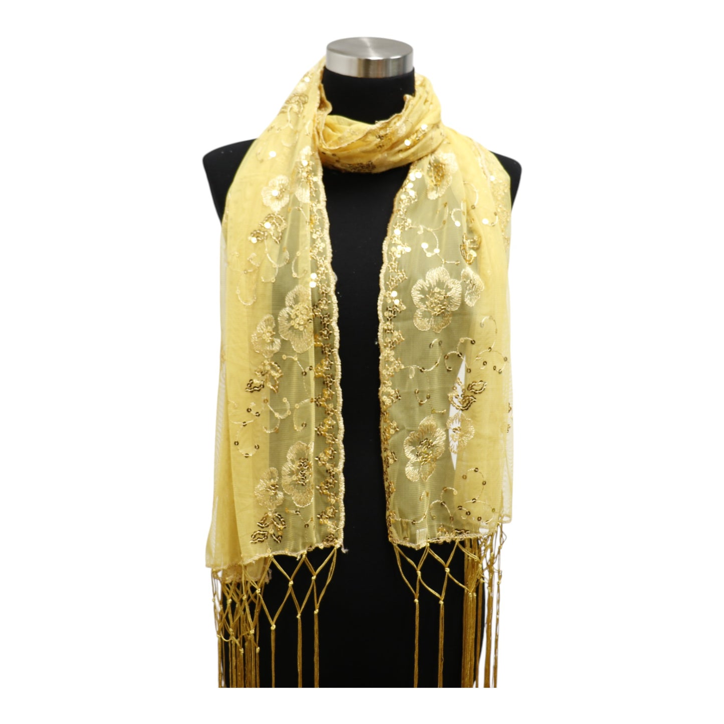 Sequin Chiffon Embellished Fringe Sheer Shawl Wrap Scarf SC309A.(12pc)