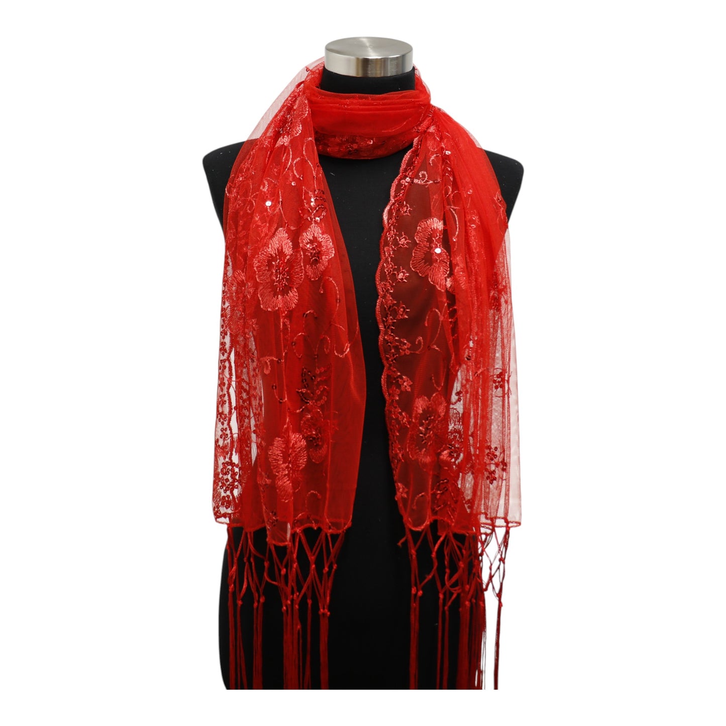 Sequin Chiffon Embellished Fringe Sheer Shawl Wrap Scarf SC309A.(12pc)