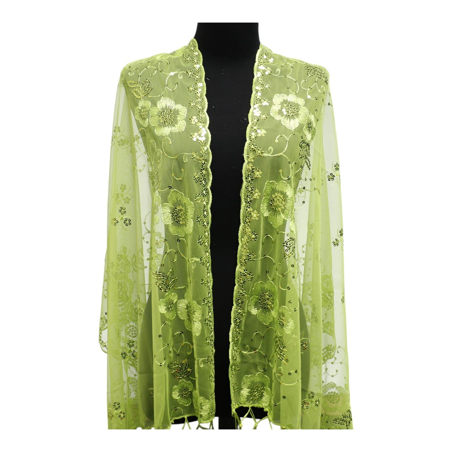 Sequin Chiffon Embellished Fringe Sheer Shawl Wrap Scarf SC309B. (12pc)
