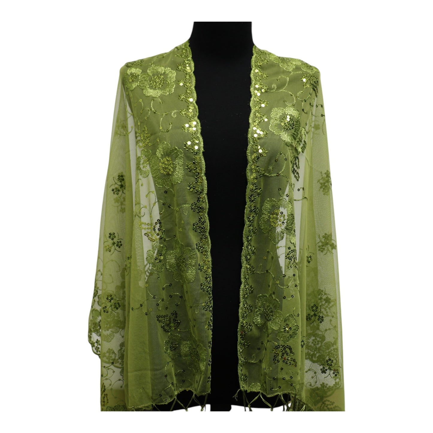 Sequin Chiffon Embellished Fringe Sheer Shawl Wrap Scarf SC309B. (12pc)