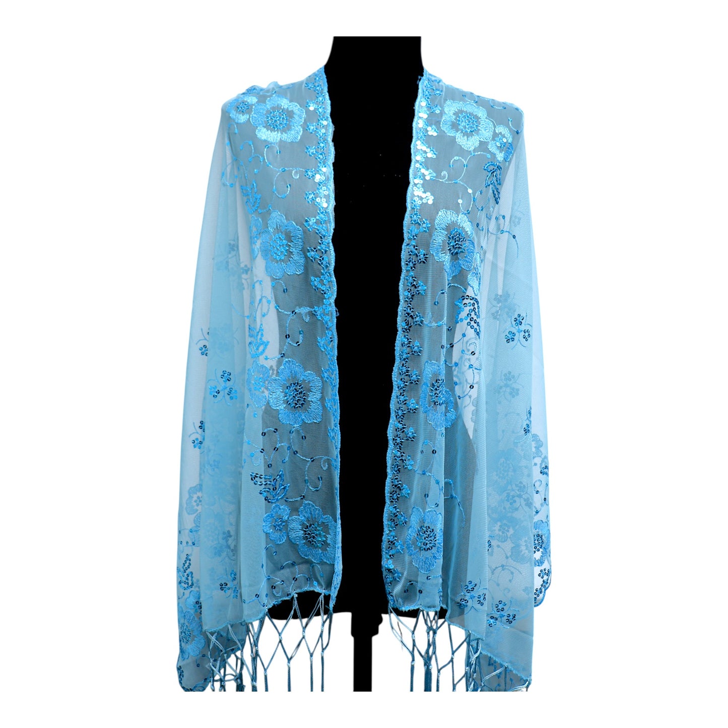 Sequin Chiffon Embellished Fringe Sheer Shawl Wrap Scarf SC309B. (12pc)