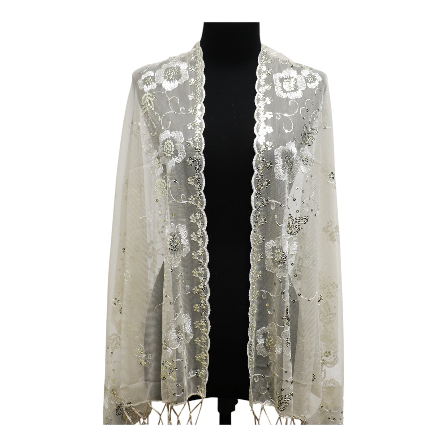 Sequin Chiffon Embellished Fringe Sheer Shawl Wrap Scarf SC309A.(12pc)