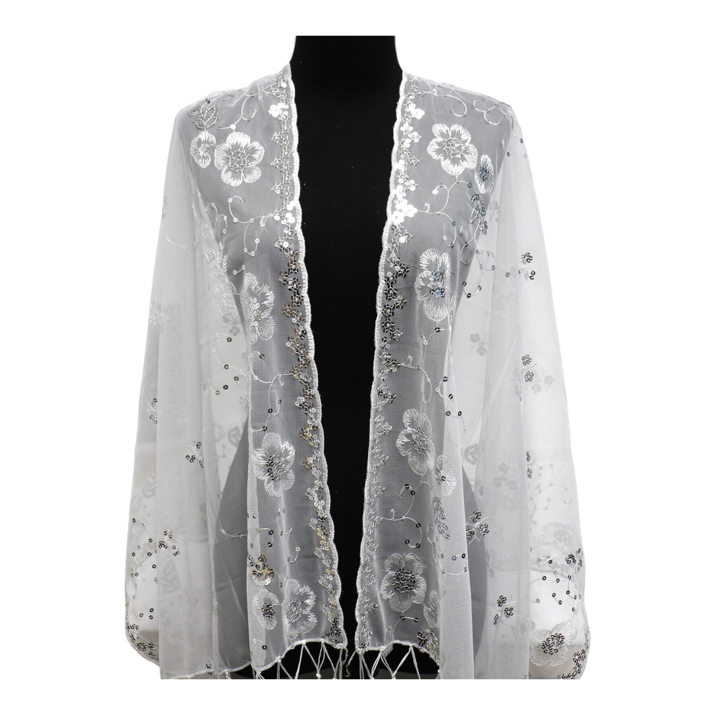 Sequin Chiffon Embellished Fringe Sheer Shawl Wrap Scarf SC309A.(12pc)
