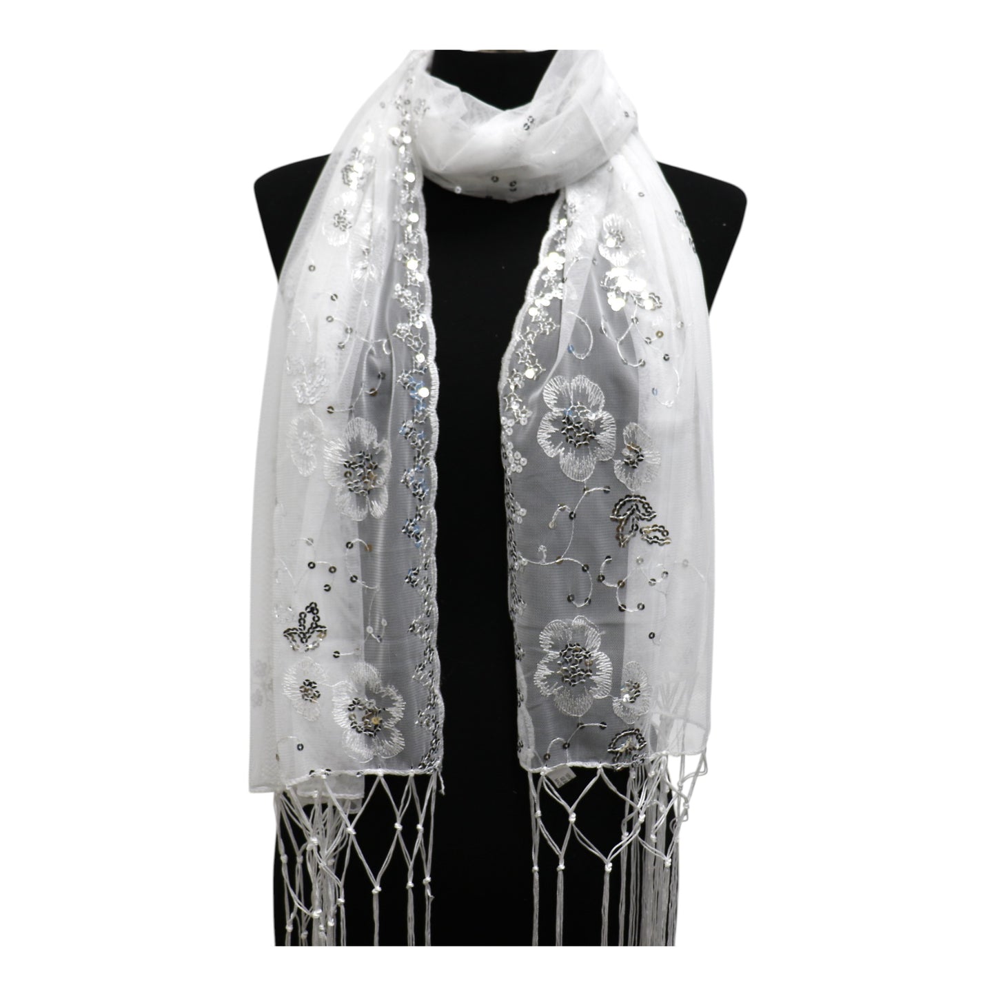 Sequin Chiffon Embellished Fringe Sheer Shawl Wrap Scarf SC309A.(12pc)