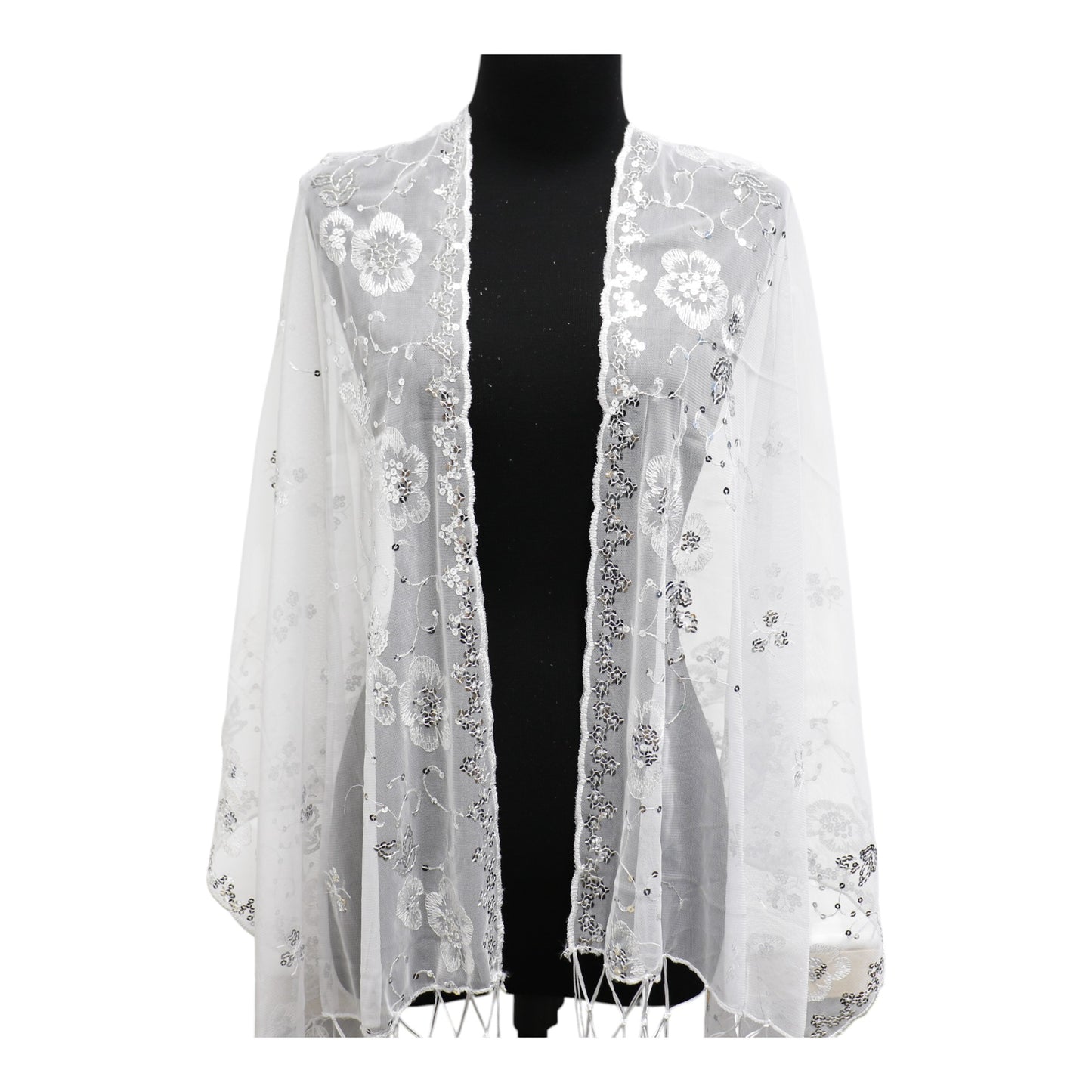 Sequin Chiffon Embellished Fringe Sheer Shawl Wrap Scarf SC309A.(12pc)