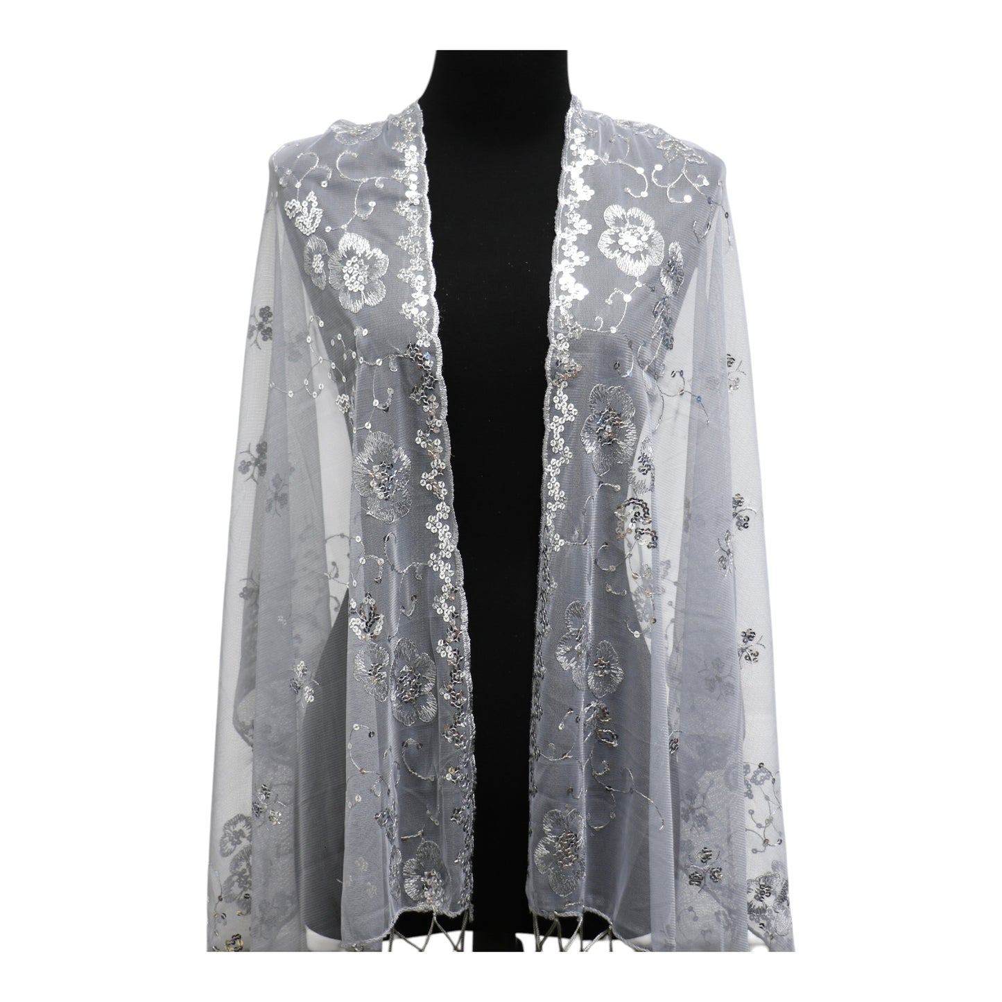 Sequin Chiffon Embellished Fringe Sheer Shawl Wrap Scarf SC309A.(12pc)