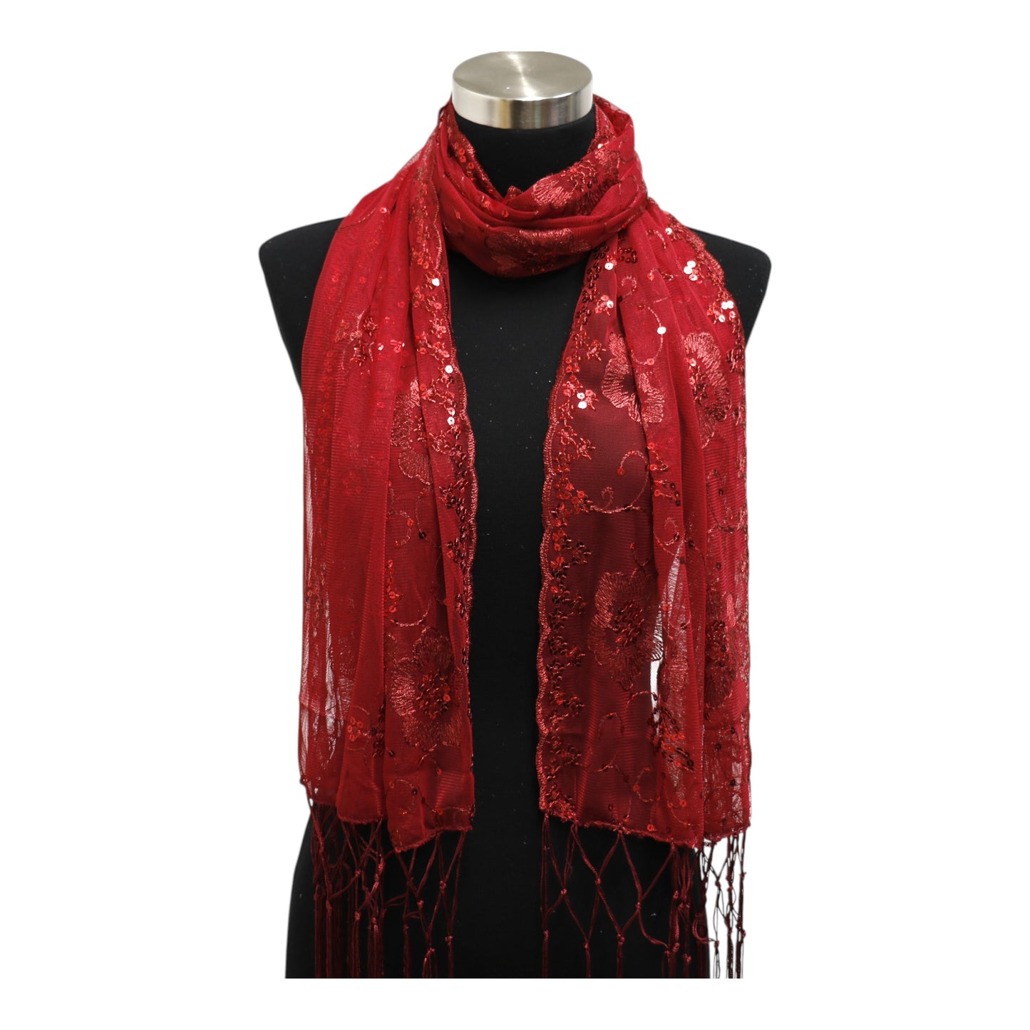 Sequin Chiffon Embellished Fringe Sheer Shawl Wrap Scarf SC309A.(12pc)
