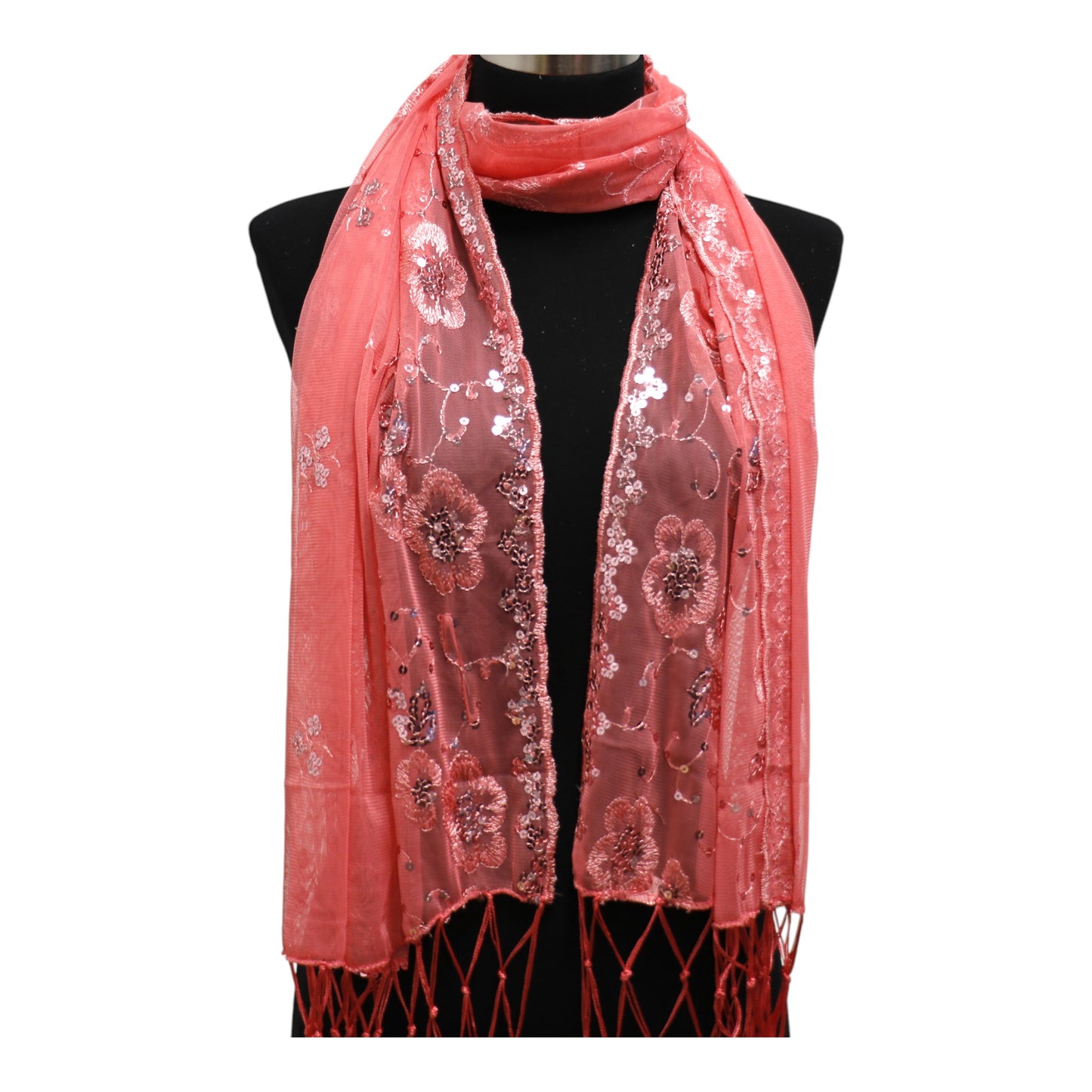 Sequin Chiffon Embellished Fringe Sheer Shawl Wrap Scarf SC309A.(12pc)
