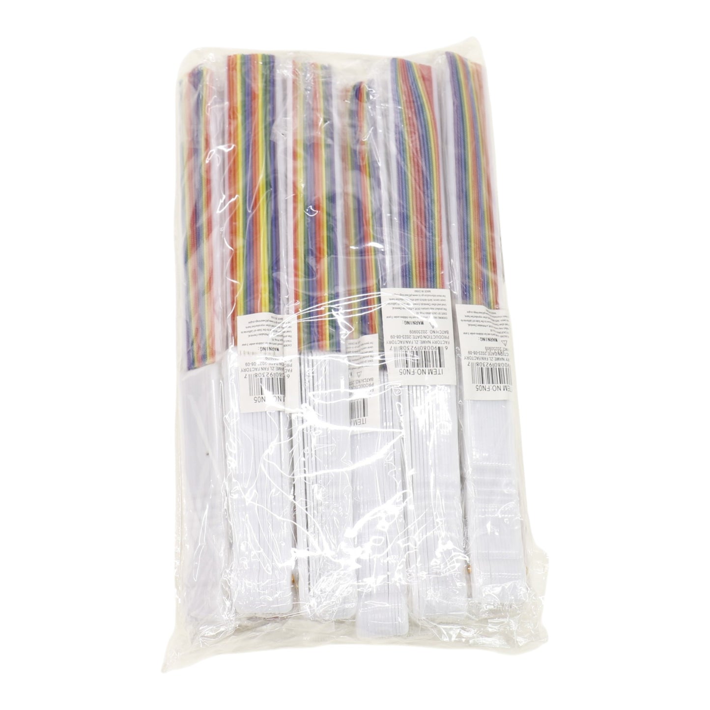 Rainbow Pride White Frame Hand Held Folding Fan FN05 (12PC)