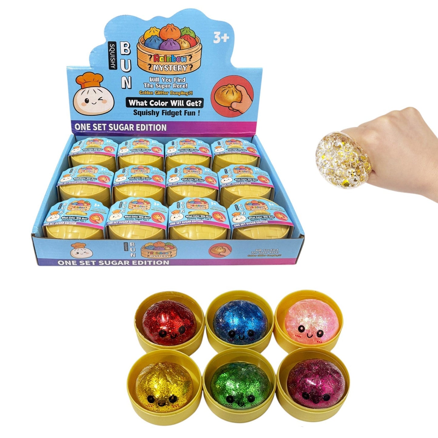 Mini Sugar Glitter Squishy Dumpling With Steamer SQ6606-3 (12PC)