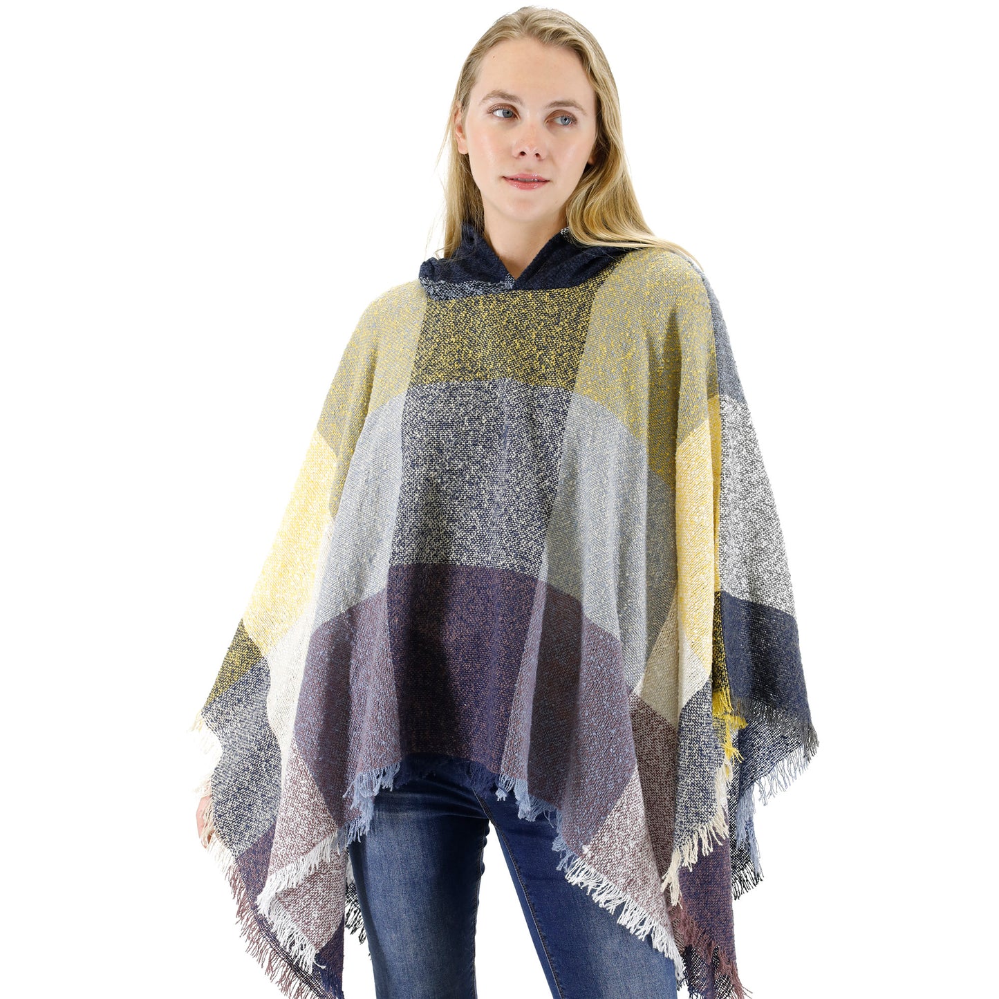 VINTAGE STYLED BLOCK PATTERN HOODIE PONCHO PO21027 (6PC)