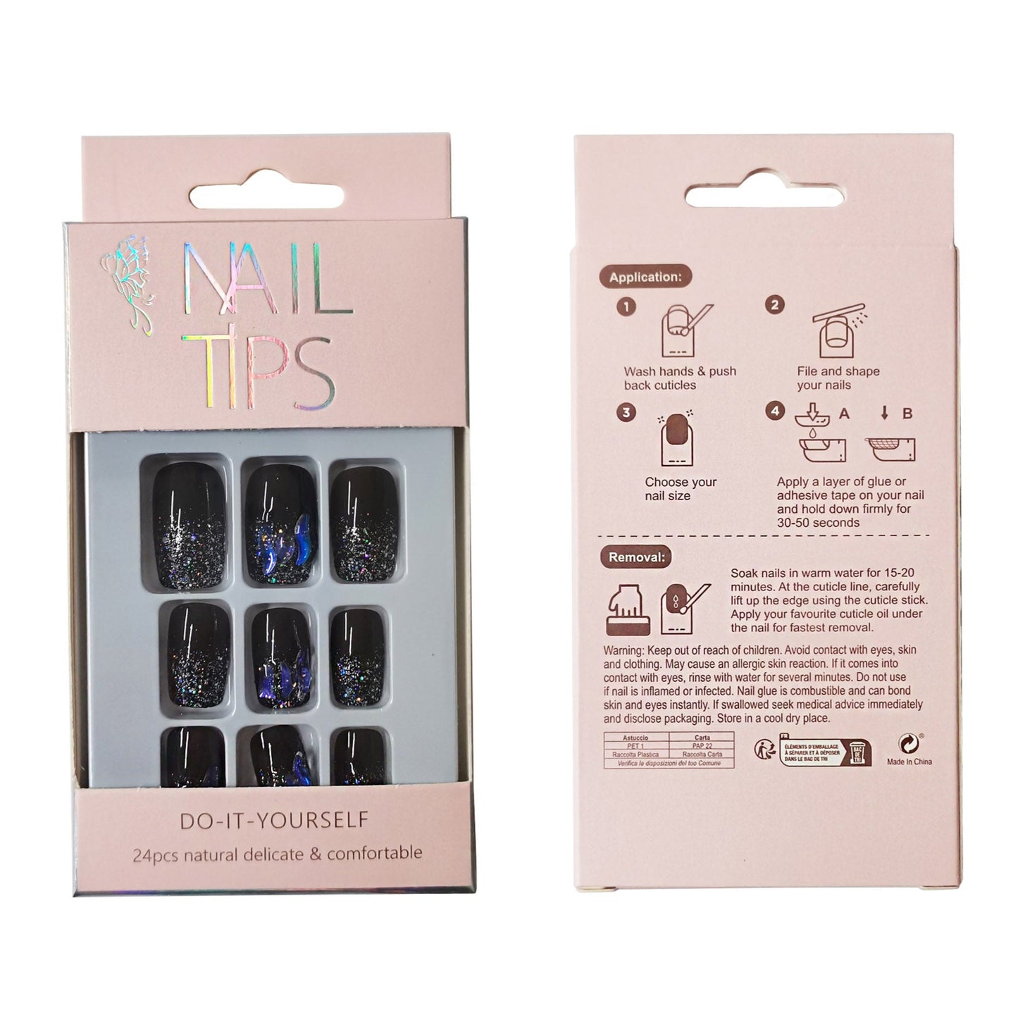 Glitter Decor Squoval Fake Nail Set NA1201-53 (12PC)