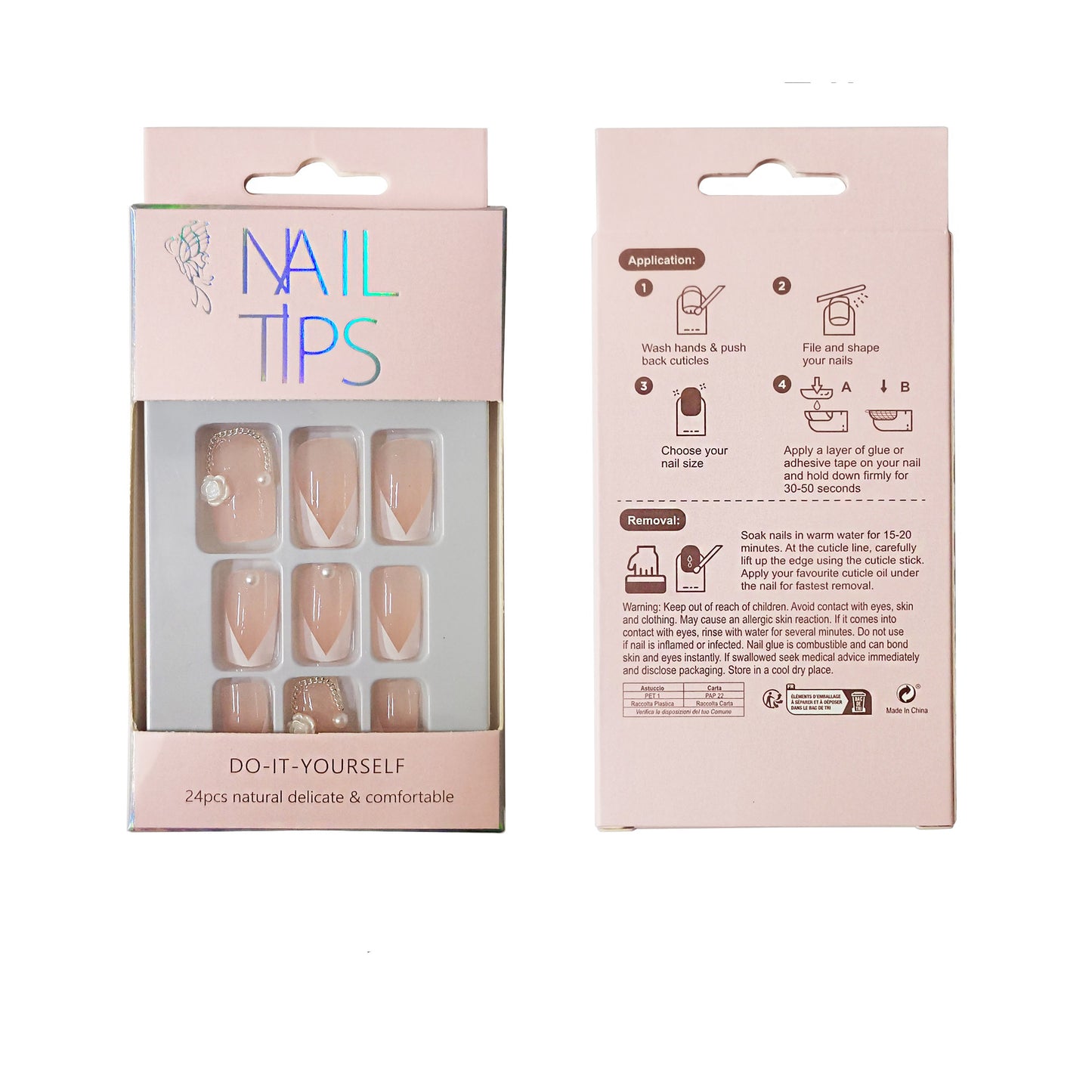Pearl Decor Rose Squoval Fake Nail Set NA1201-90 (12PC)
