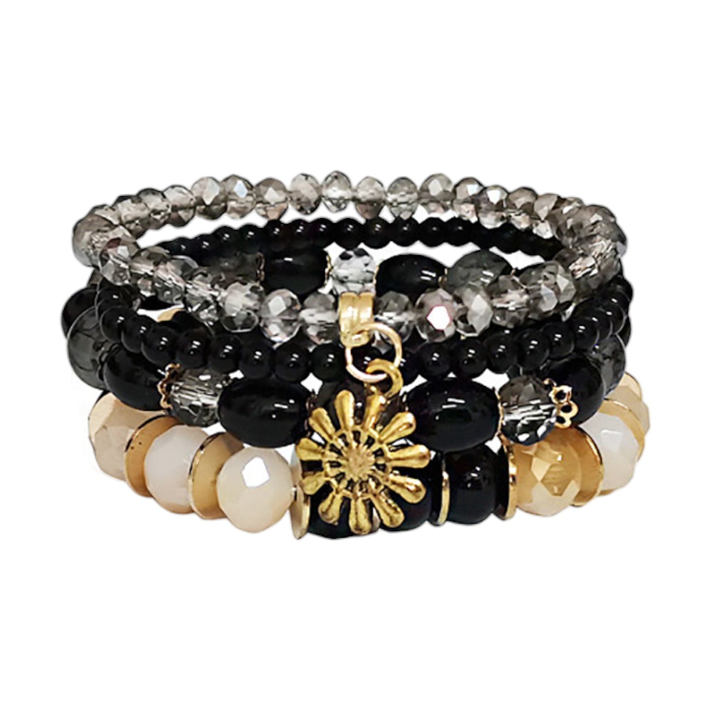 Flower Charm Glass Bead Bracelet BR2521-70.(12PC)