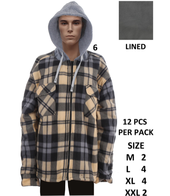 Men's Plaid Hoodie Winter Outerwear P4303 (6PC)