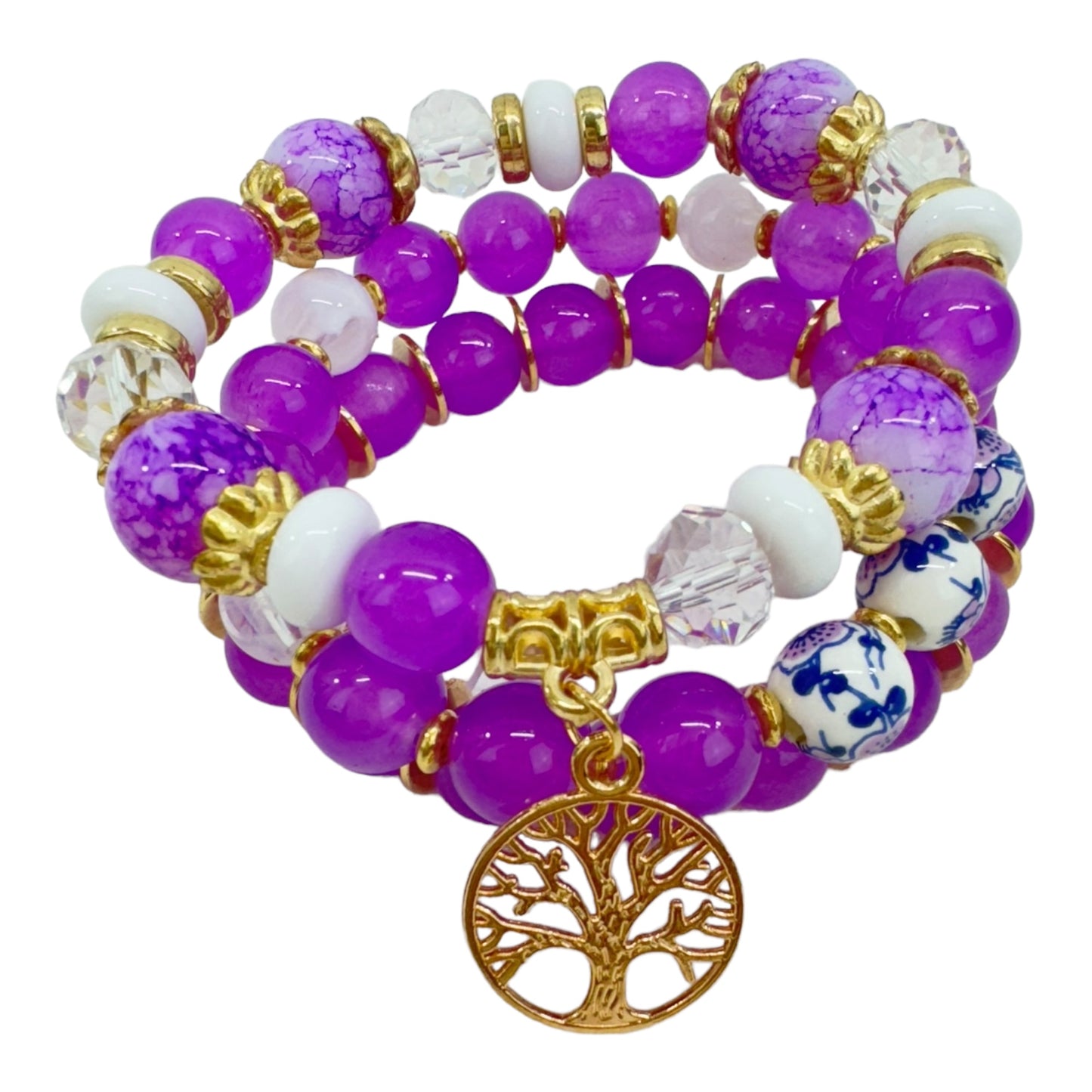 Natural Stone the Tree of Life Charm Bracelet Set BR4228-11 (12PC)