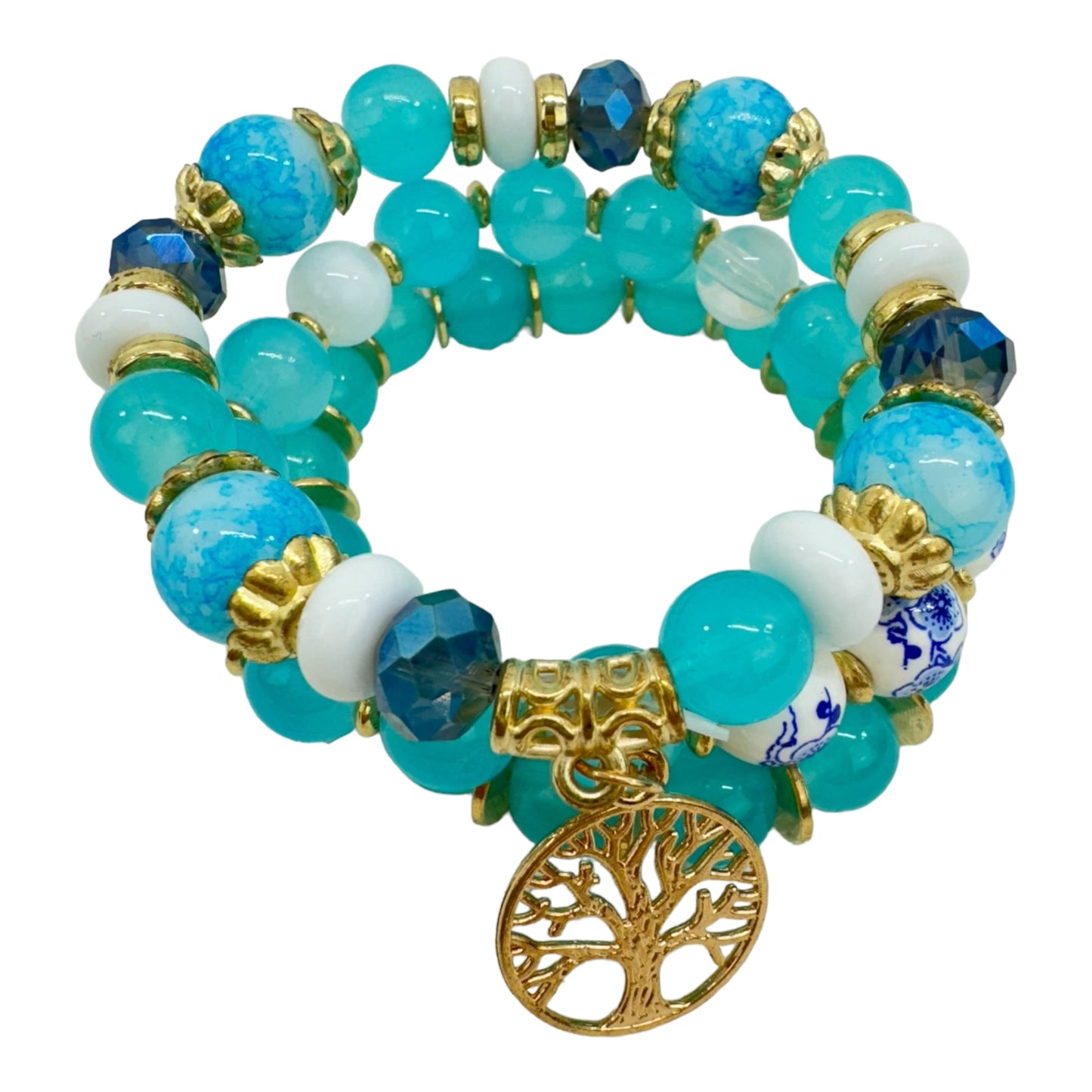 Natural Stone the Tree of Life Charm Bracelet Set BR4228-11 (12PC)