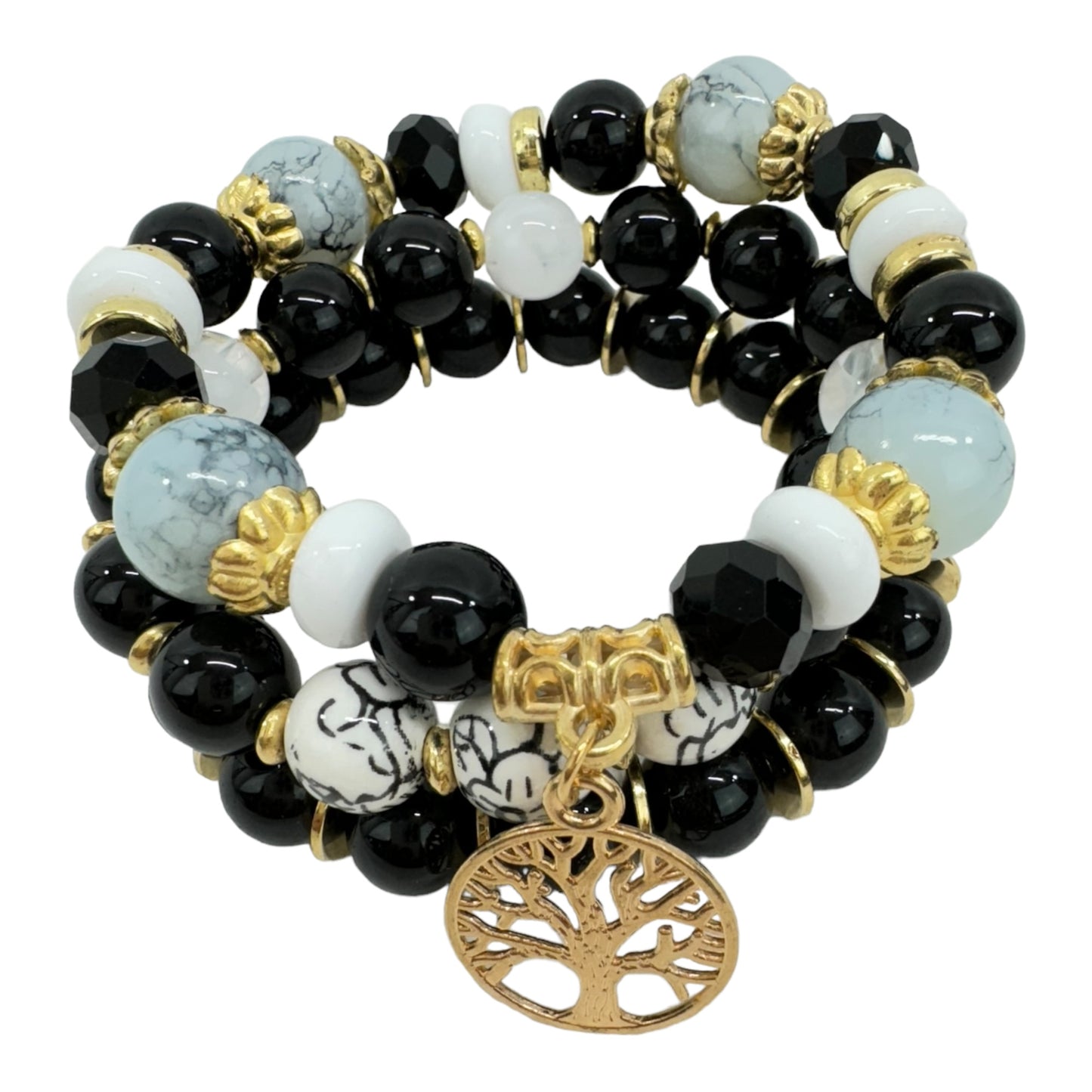 Natural Stone the Tree of Life Charm Bracelet Set BR4228-11 (12PC)