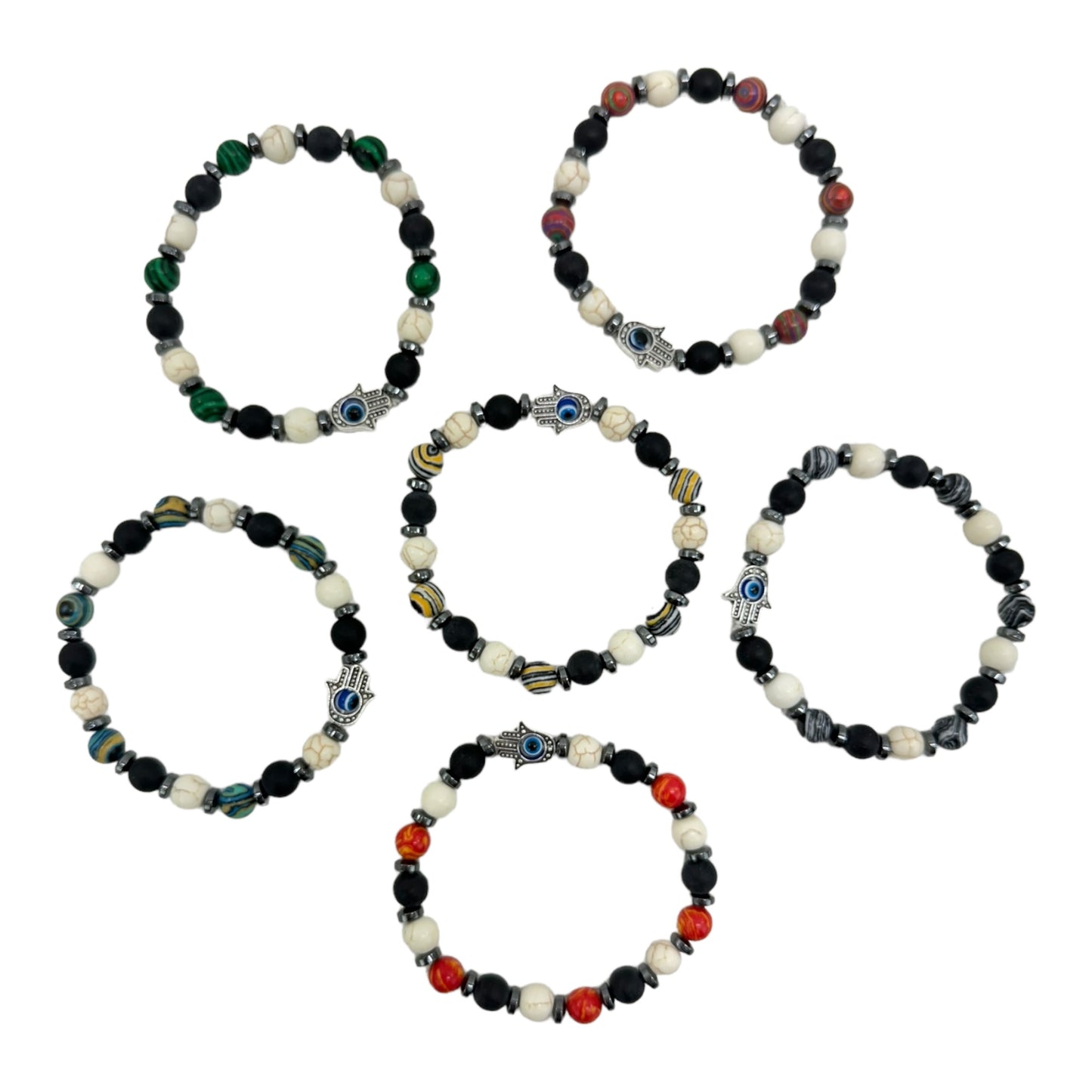Natural Stone Hamsa Hand Bracelet BR4220-3 (12PC)