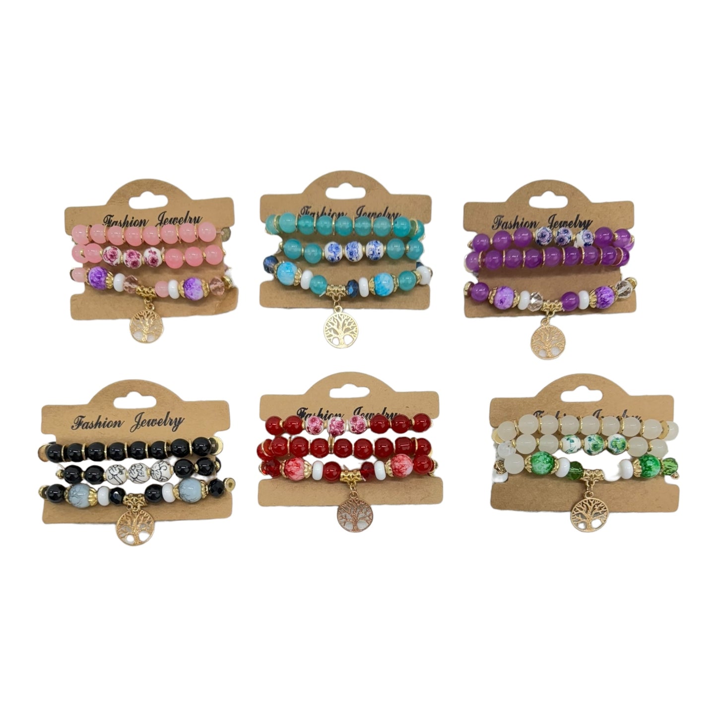 Natural Stone the Tree of Life Charm Bracelet Set BR4228-11 (12PC)