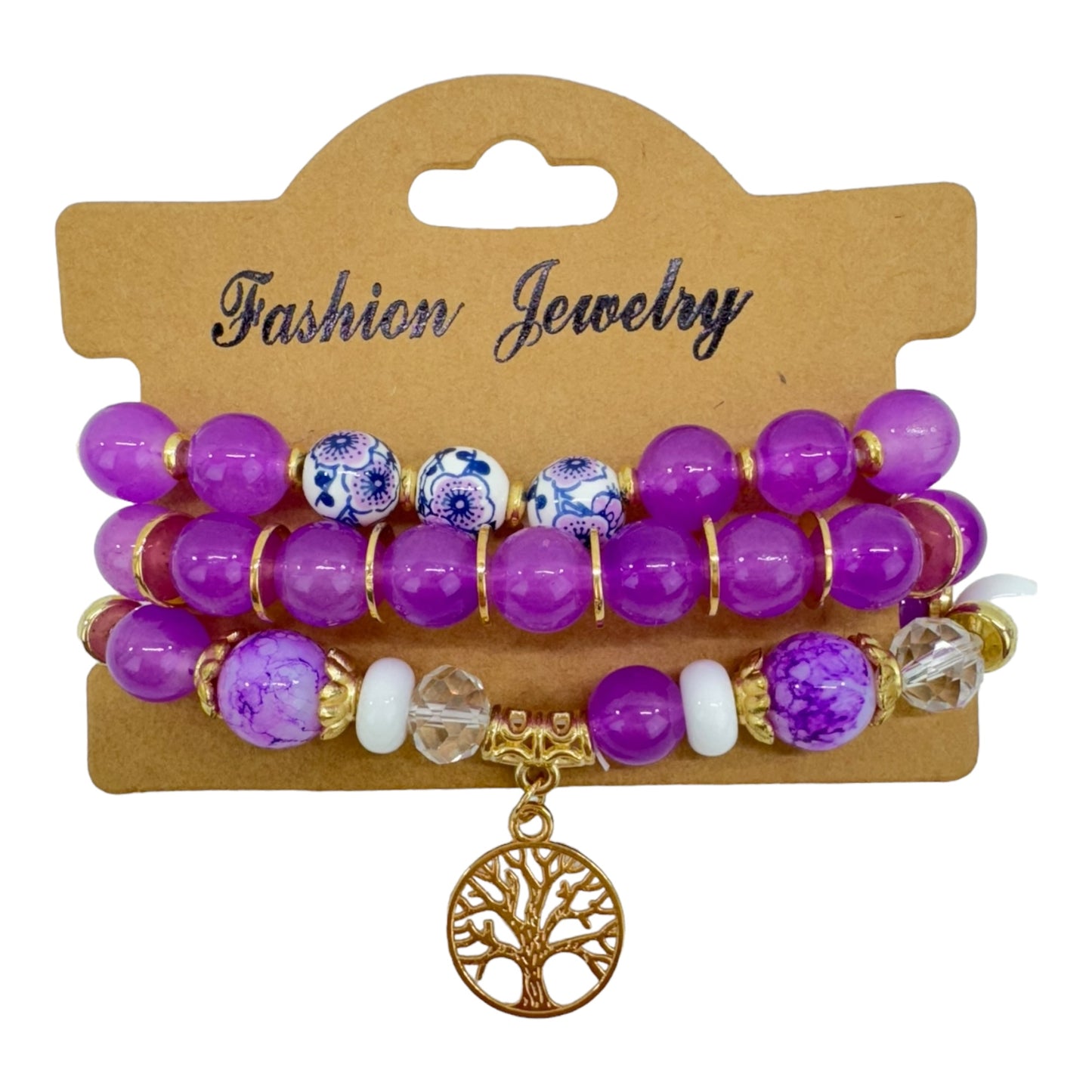 Natural Stone the Tree of Life Charm Bracelet Set BR4228-11 (12PC)